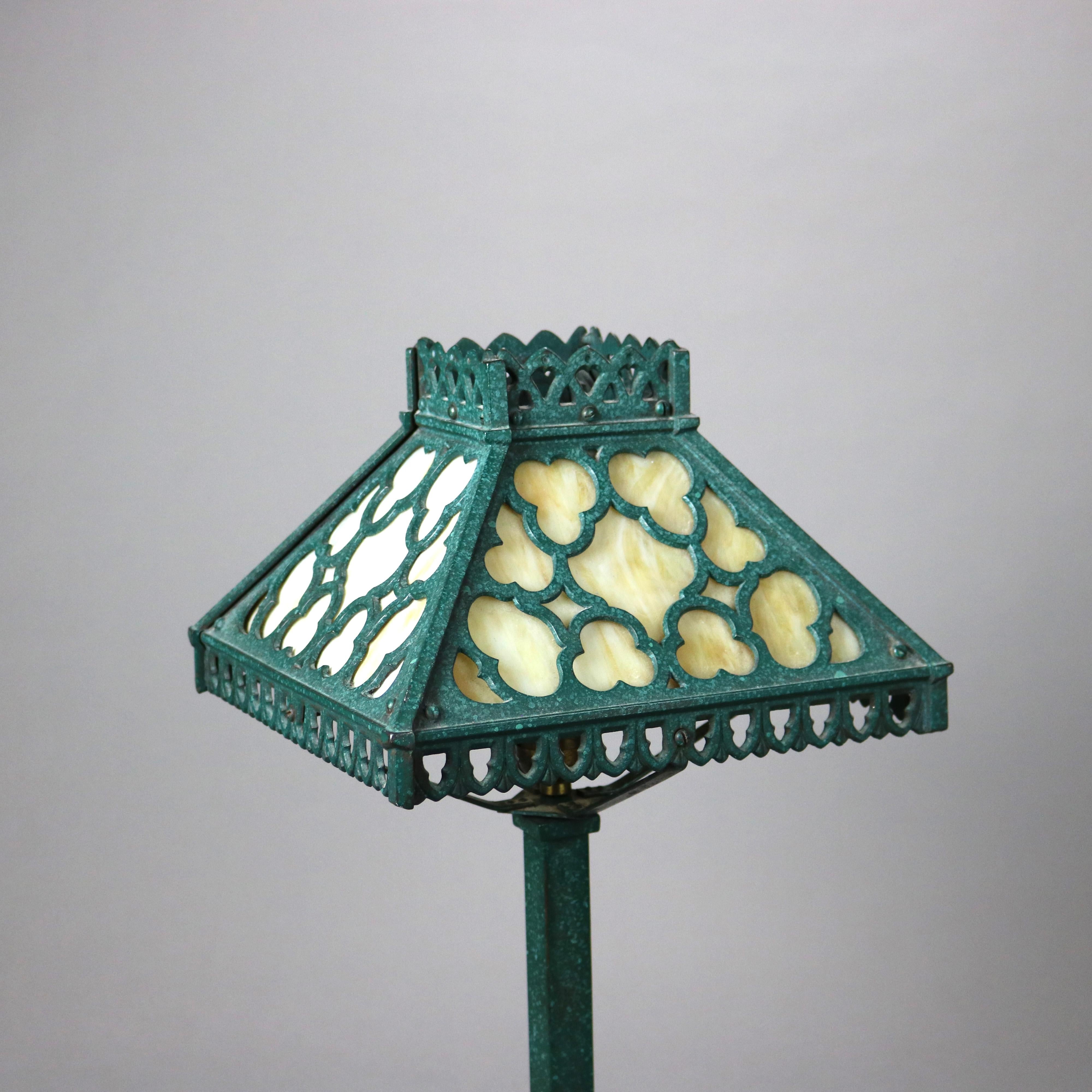 Antique Arts &Crafts Bradley & Hubbard School Slag Glass Table Lamp C1920 2