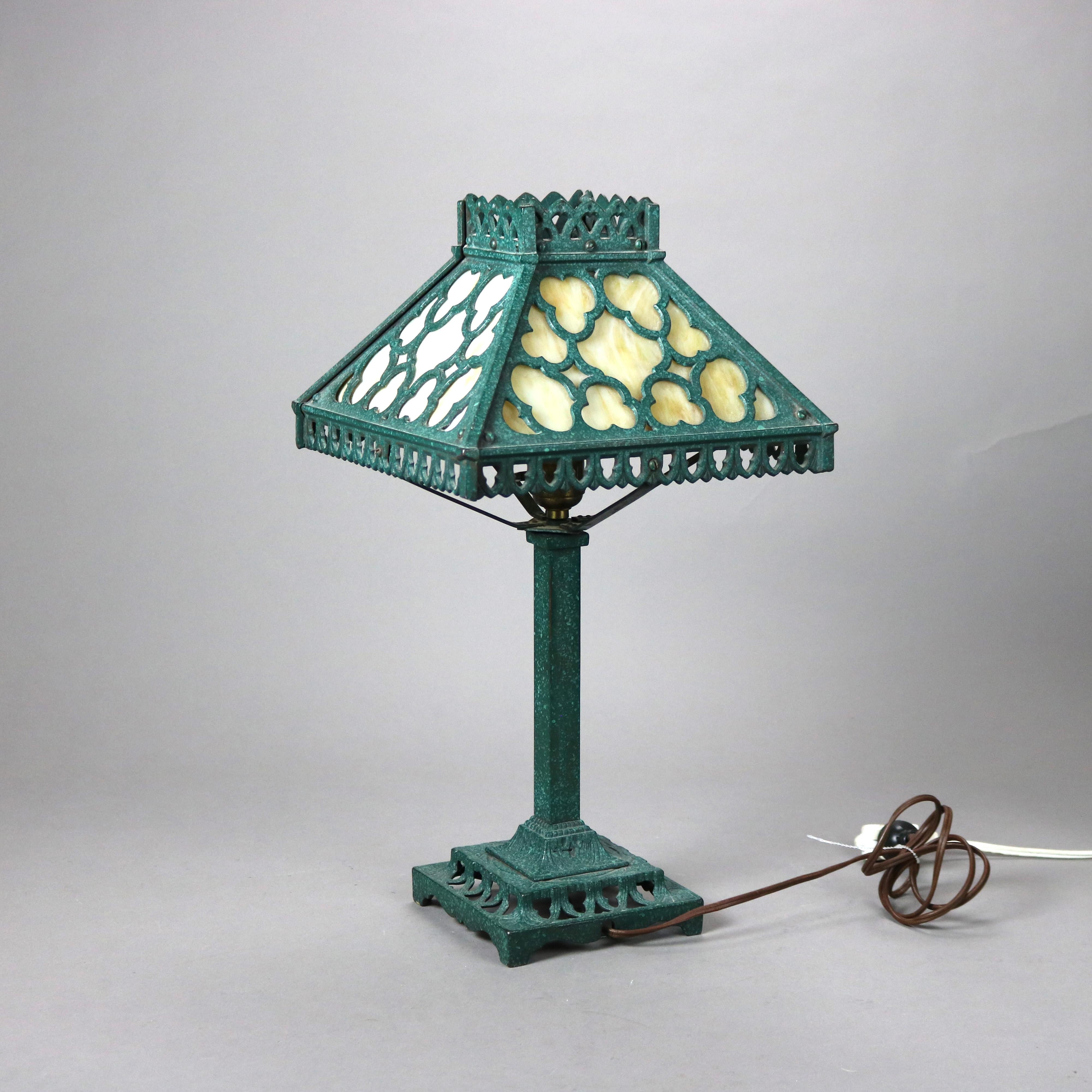 Antique Arts &Crafts Bradley & Hubbard School Slag Glass Table Lamp C1920 3