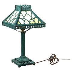 Antique Arts &Crafts Bradley & Hubbard School Slag Glass Table Lamp C1920