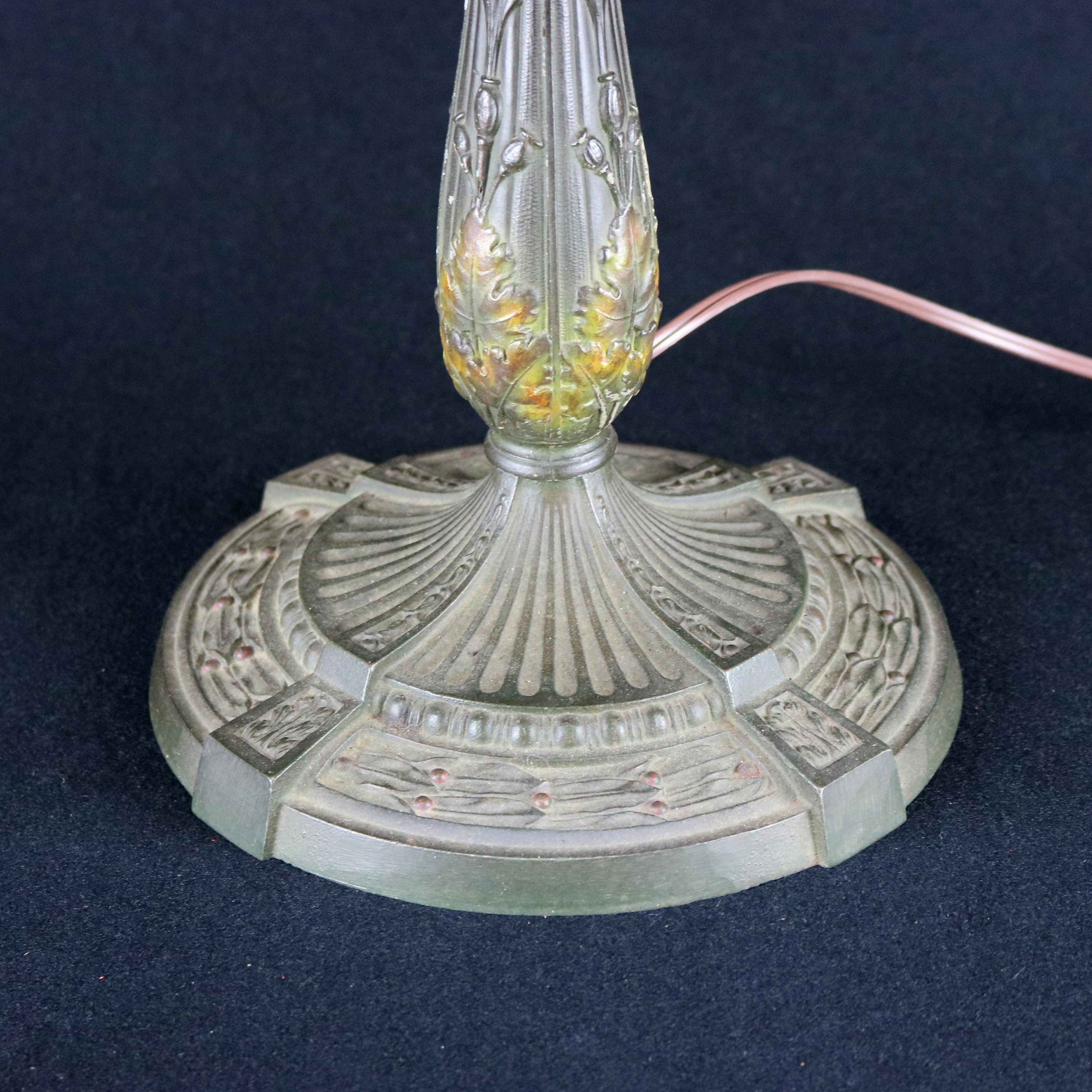 20th Century Antique Arts & Crafts Bradley & Hubbard School Slag Glass Table Lamp, circa 1910