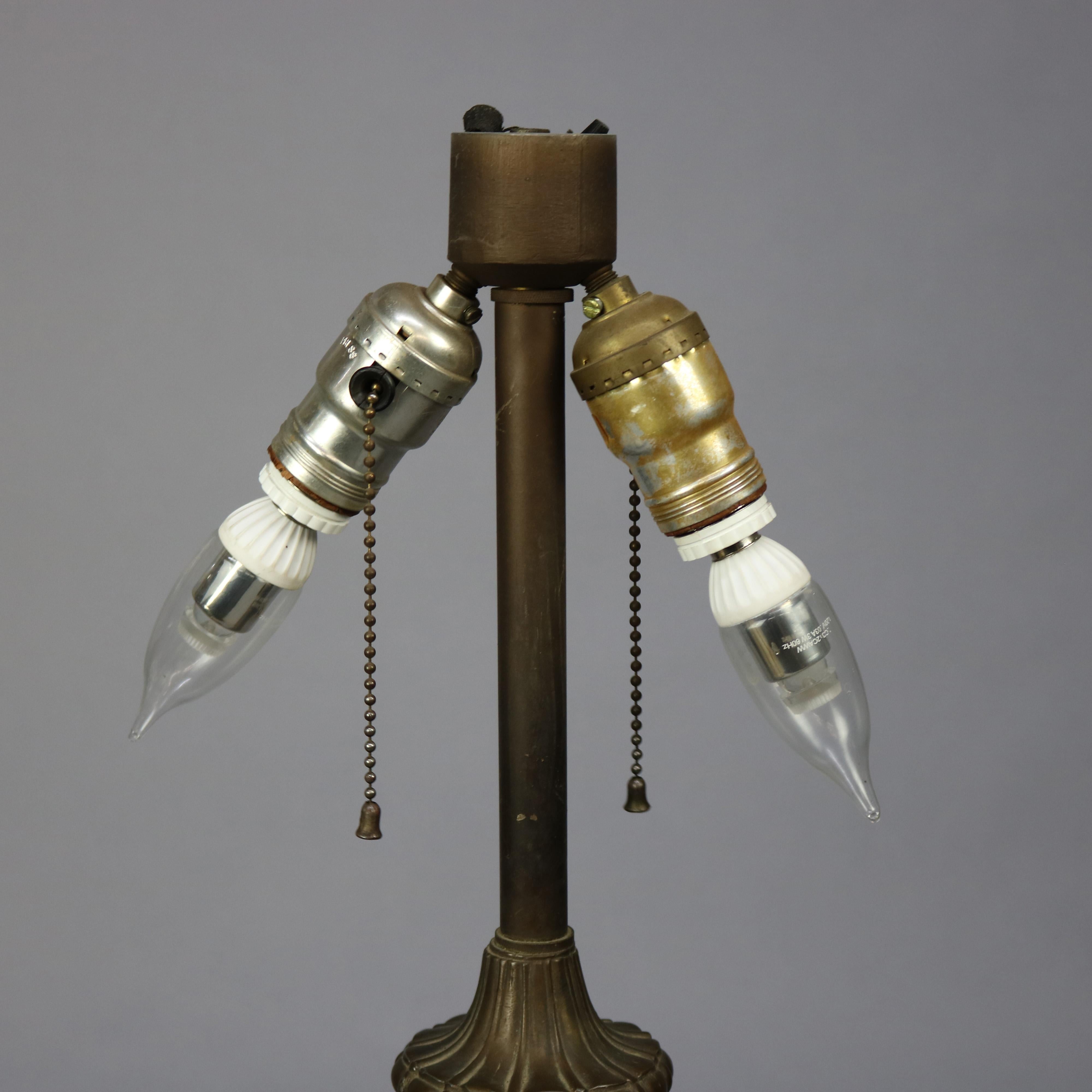 Antique Arts & Crafts Bradley & Hubbard School Slag Glass Table Lamp, Circa 1910 6