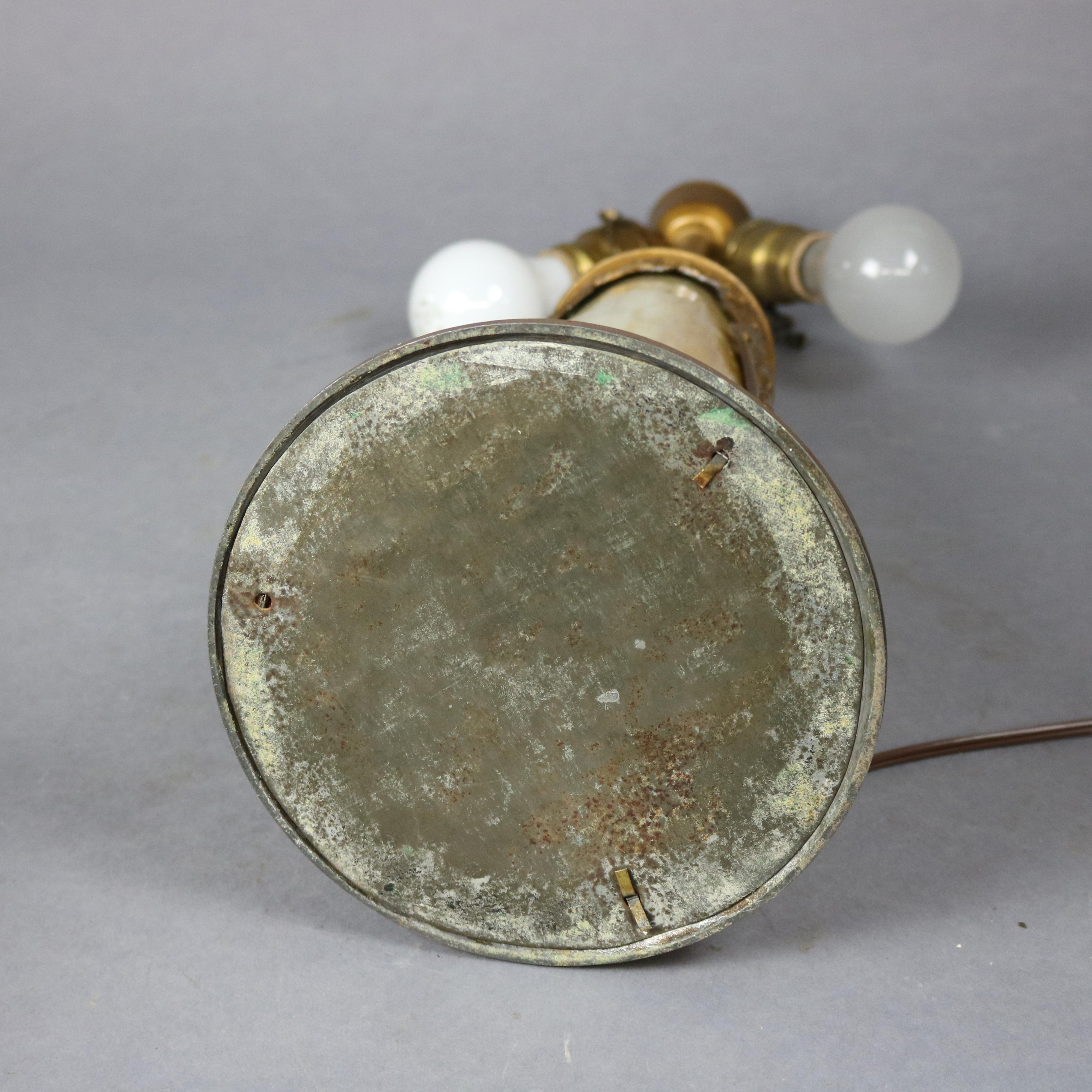 Antique Arts & Crafts Bradley & Hubbard School Slag Glass Table Lamp Circa 1910 2