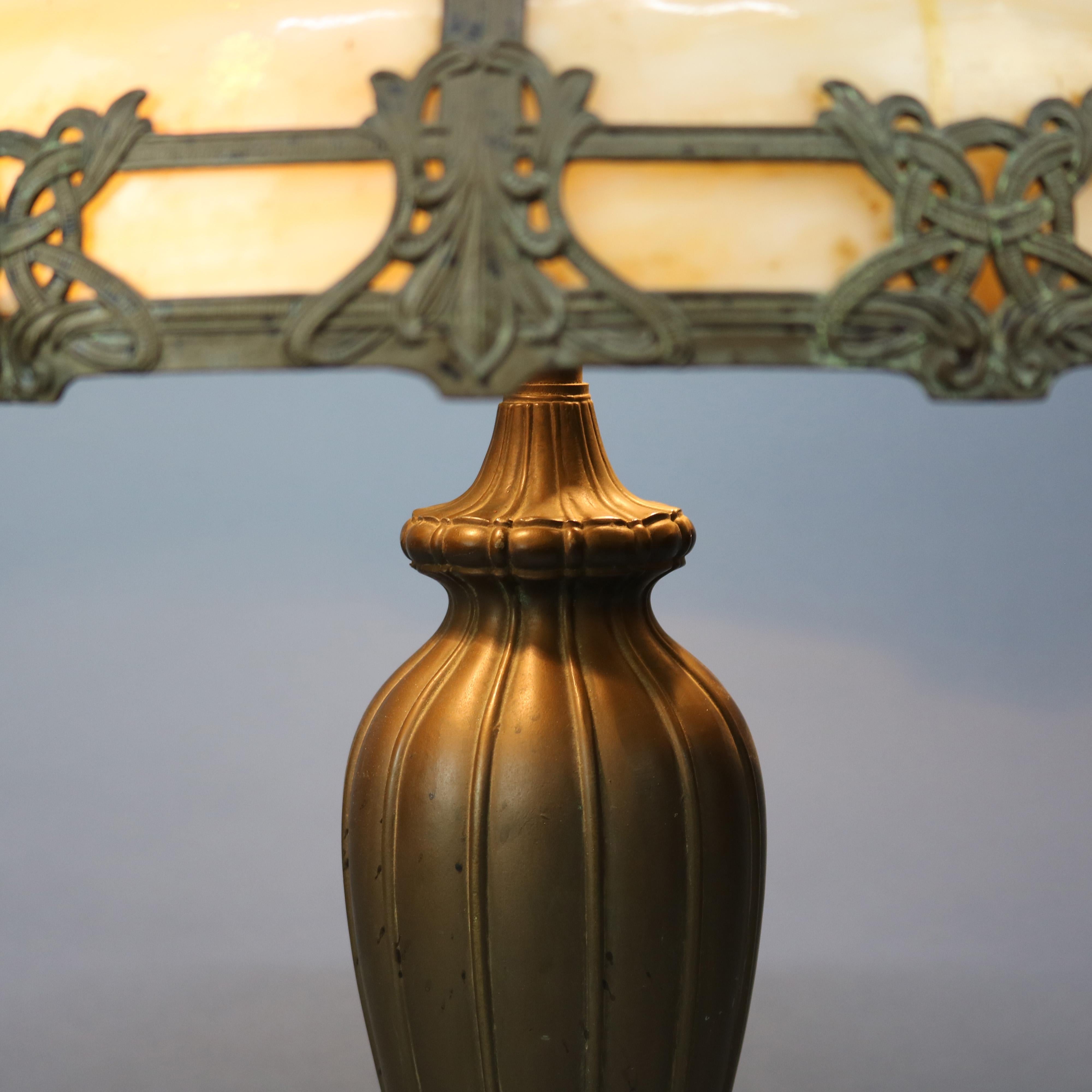 Antique Arts & Crafts Bradley & Hubbard School Slag Glass Table Lamp, Circa 1910 In Good Condition In Big Flats, NY