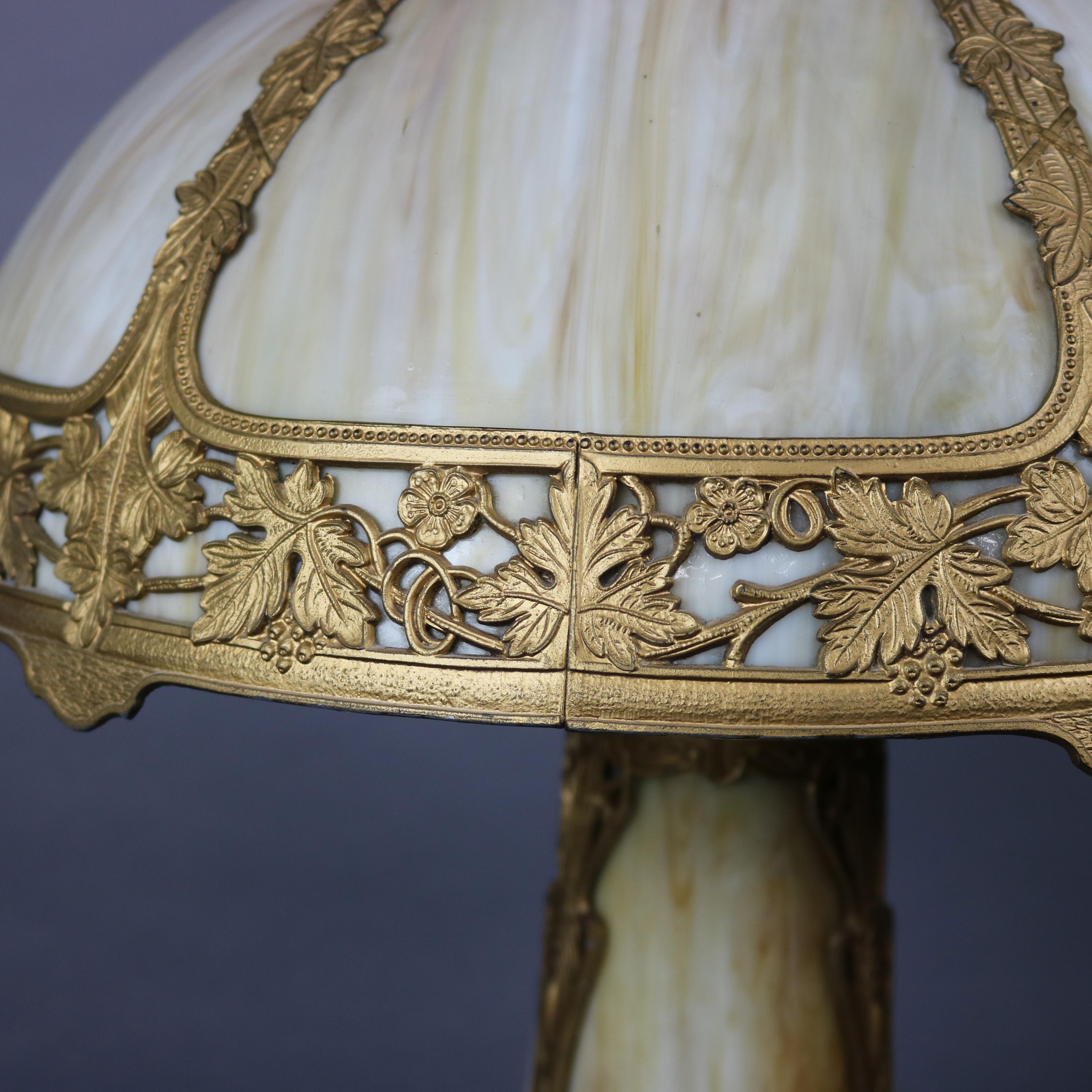 American Antique Arts & Crafts Bradley & Hubbard School Slag Glass Table Lamp Circa 1910