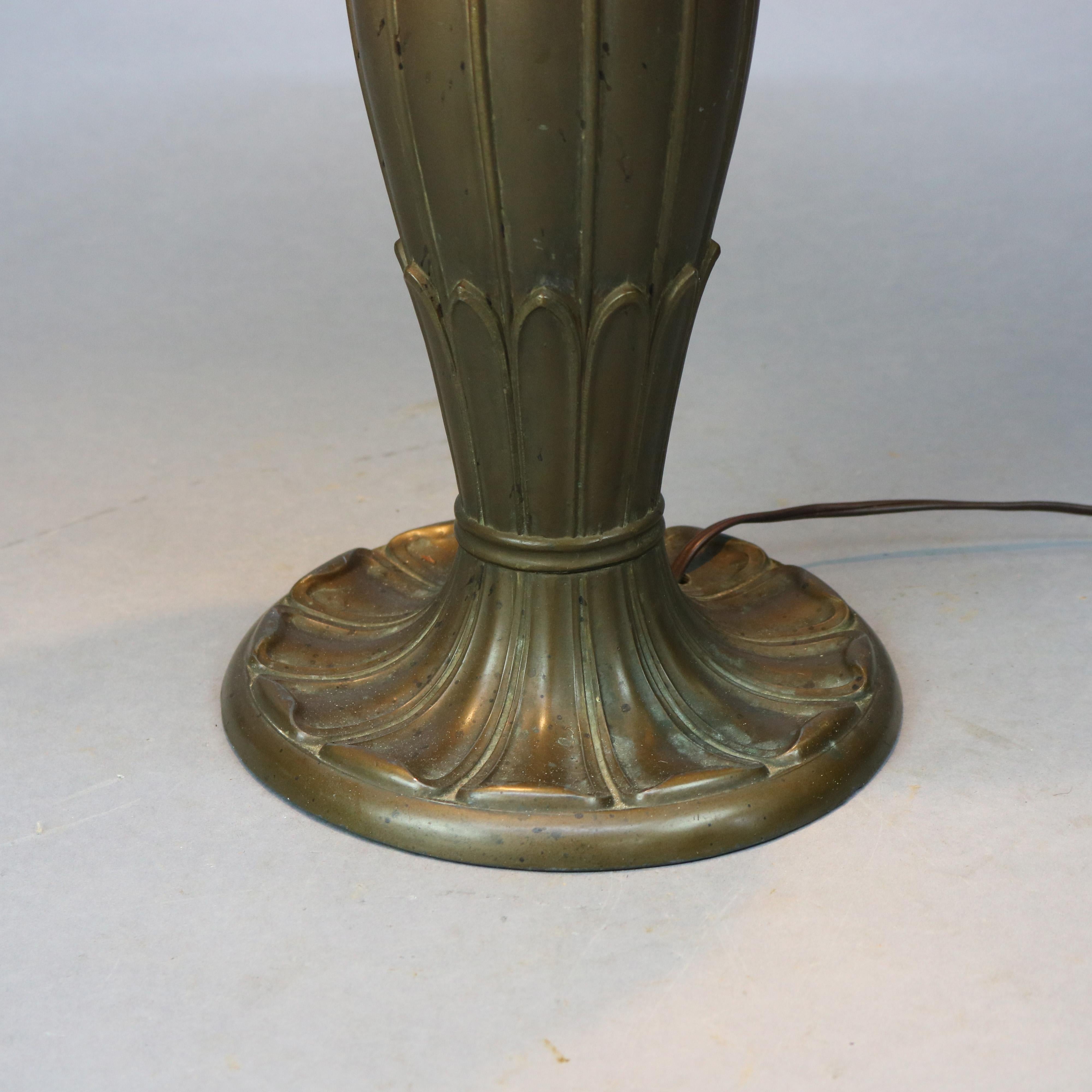 Antique Arts & Crafts Bradley & Hubbard School Slag Glass Table Lamp, Circa 1910 1