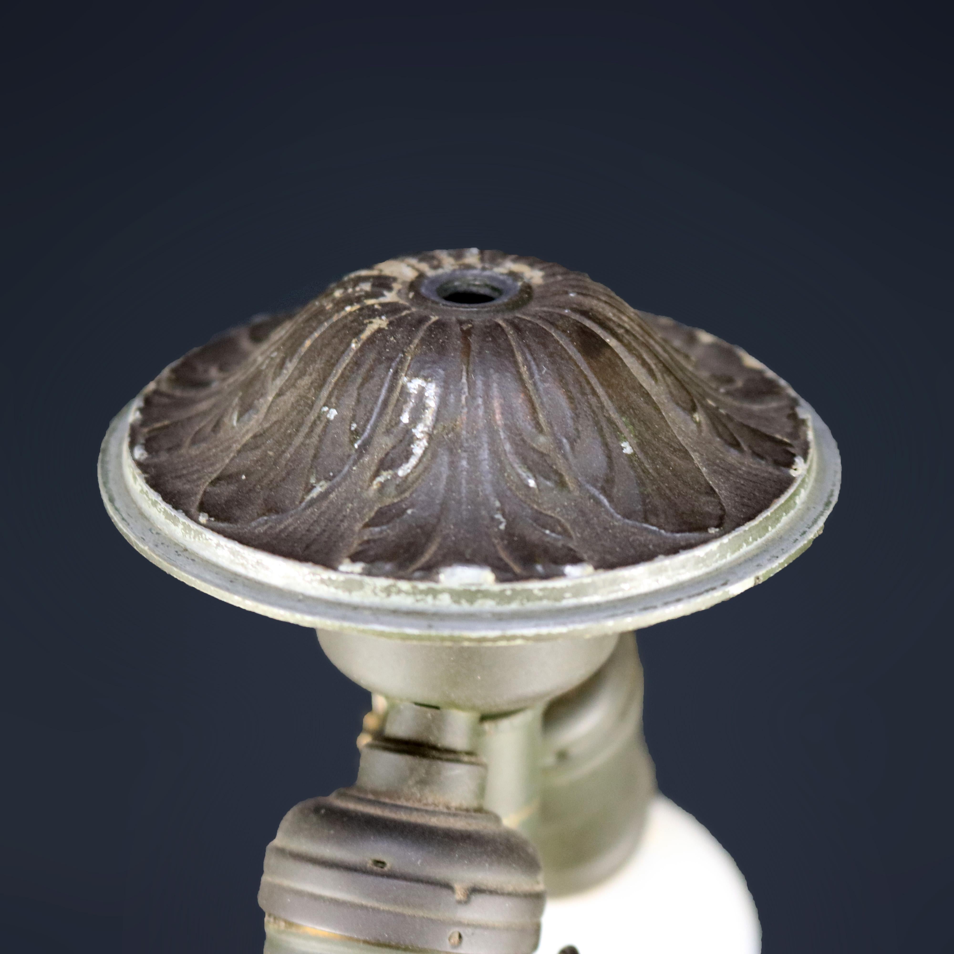 Antique Arts & Crafts Bradley & Hubbard School Slag Glass Table Lamp, circa 1910 In Good Condition In Big Flats, NY