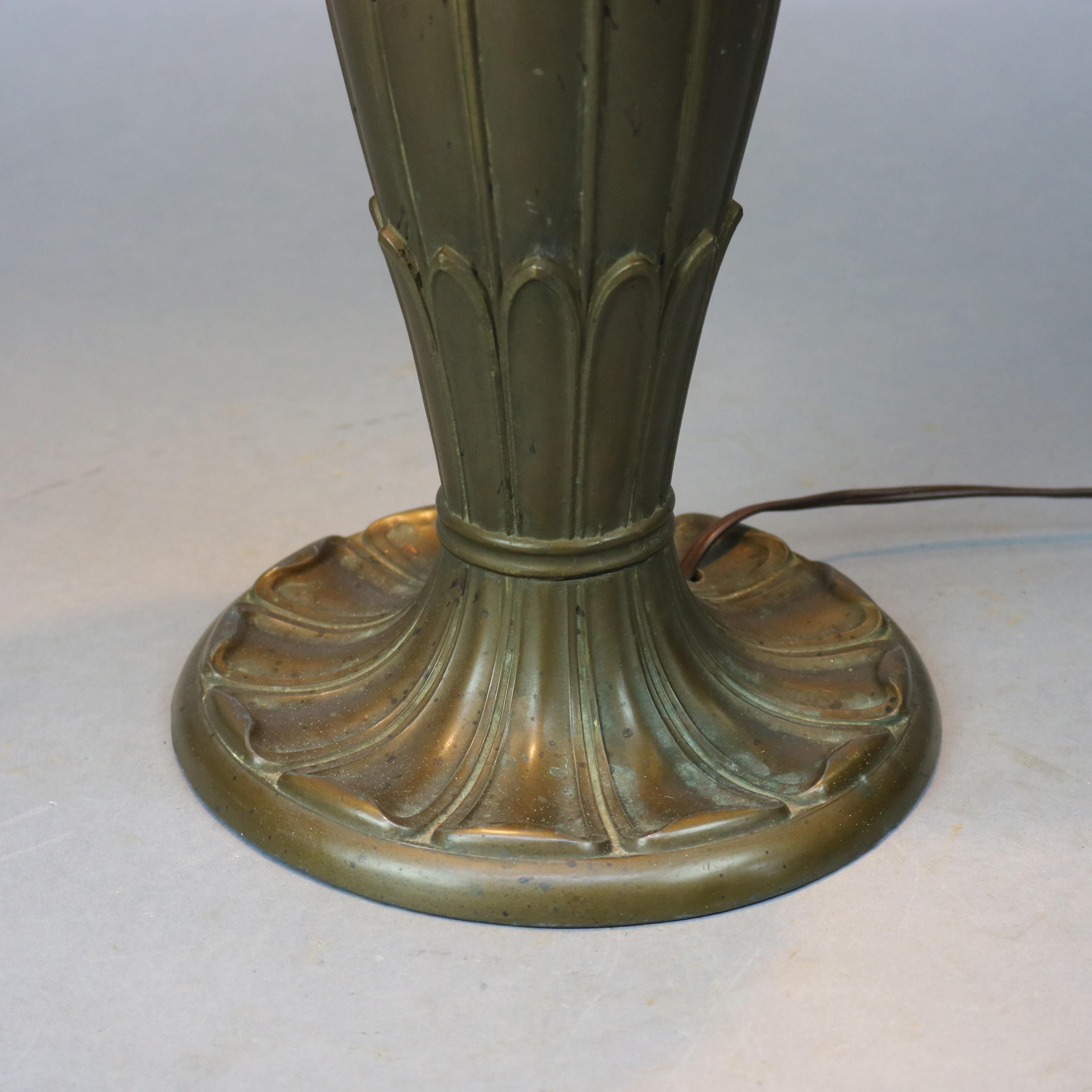 Antique Arts & Crafts Bradley & Hubbard School Slag Glass Table Lamp, Circa 1910 2