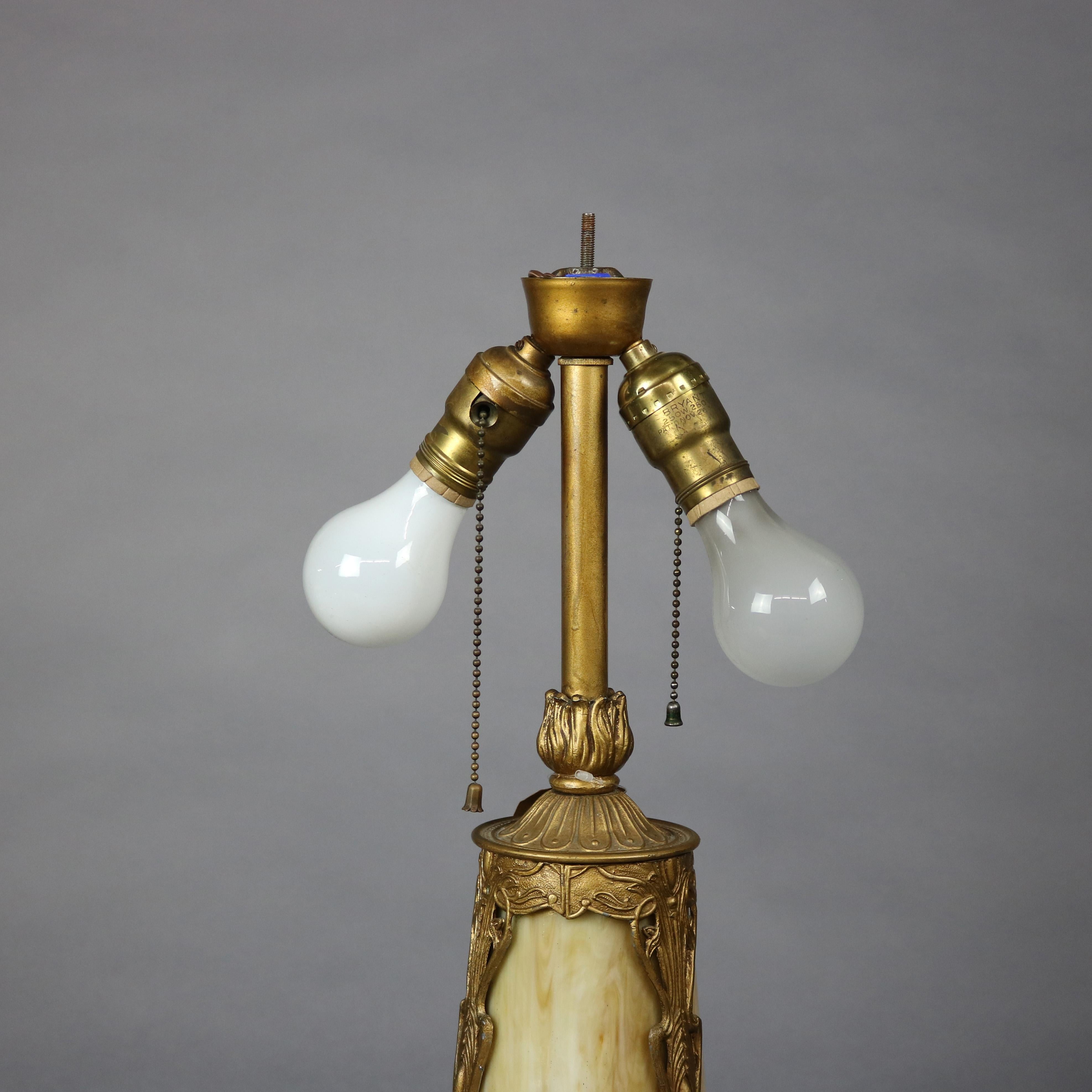Antique Arts & Crafts Bradley & Hubbard School Slag Glass Table Lamp Circa 1910 In Good Condition In Big Flats, NY