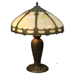Antique Arts & Crafts Bradley & Hubbard School Slag Glass Table Lamp:: Circa 1910