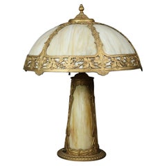 Antique Arts & Crafts Bradley & Hubbard School Slag Glass Table Lamp Circa 1910