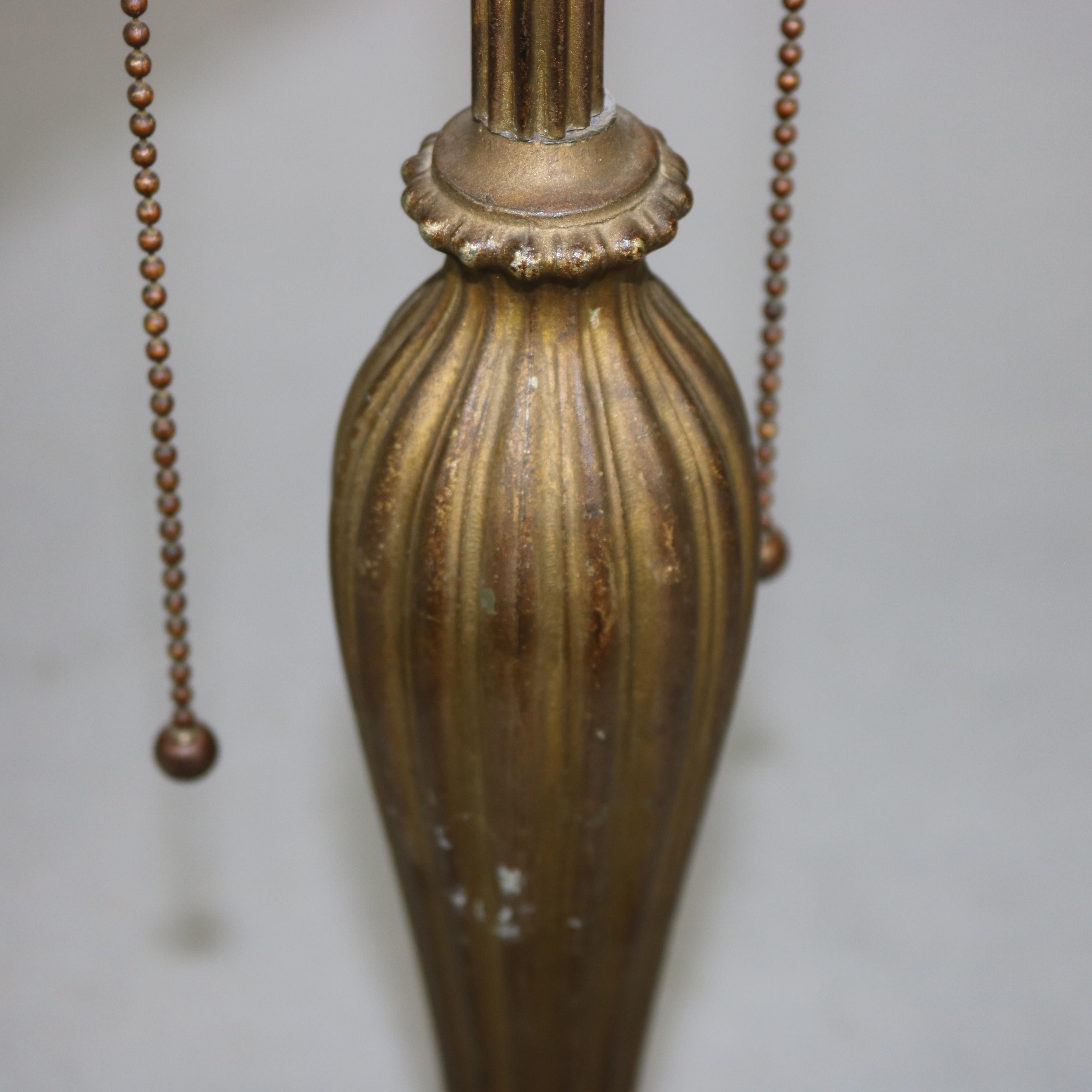 Antique Arts & Crafts Bradley & Hubbard School Slag Glass Table Lamp, Circa 1920 1