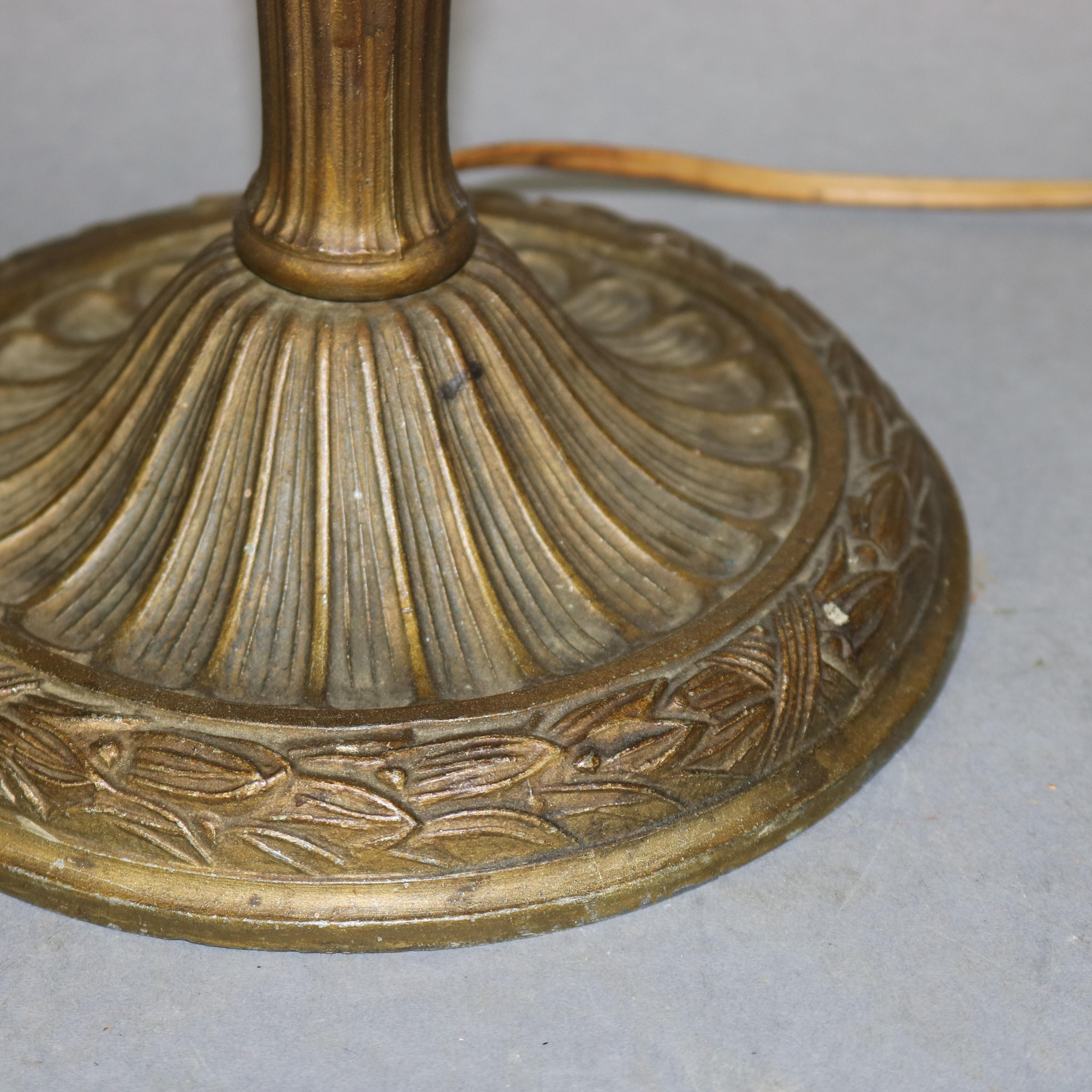 Antique Arts & Crafts Bradley & Hubbard School Slag Glass Table Lamp, Circa 1920 2