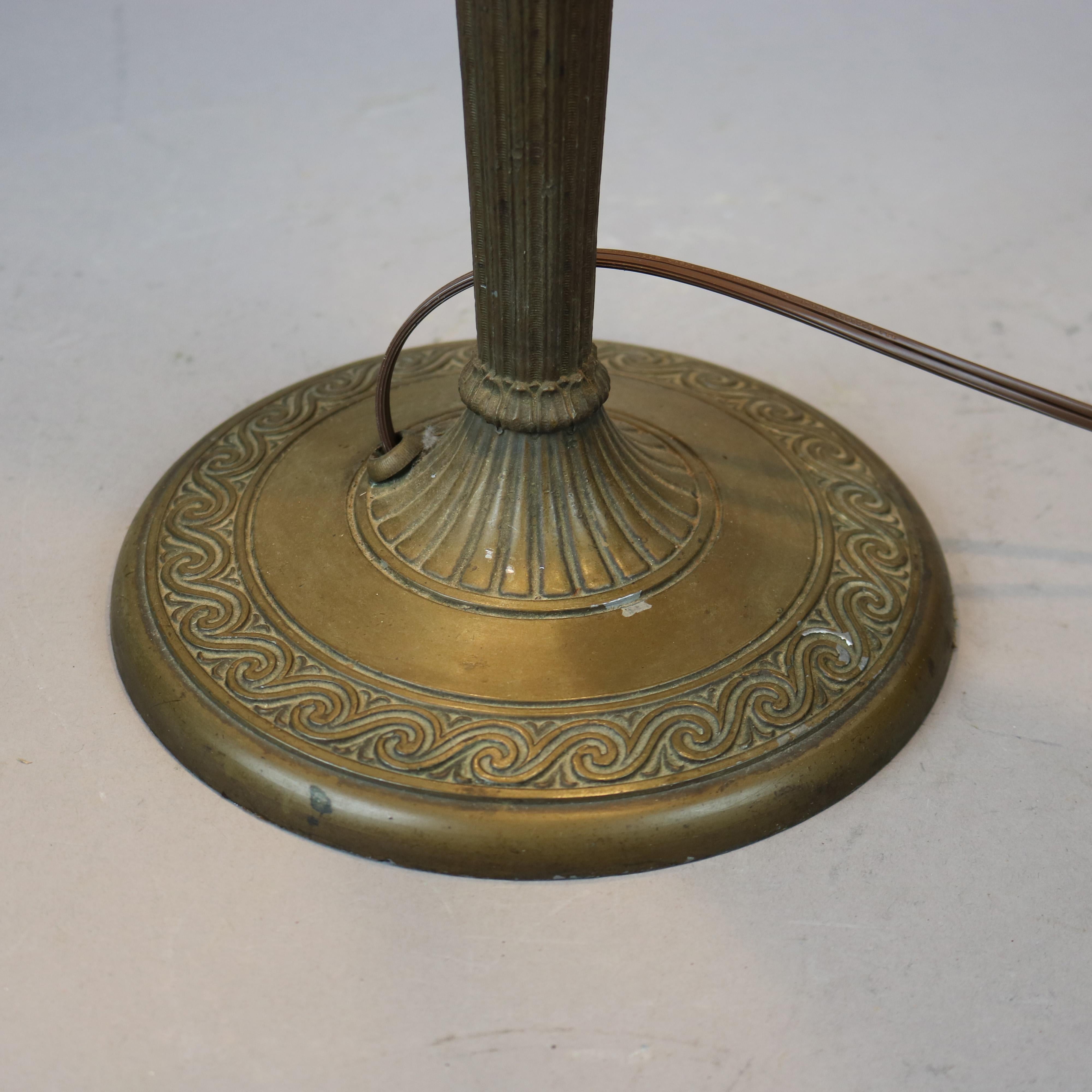 Antique Arts & Crafts Bradley & Hubbard School Slag Glass Table Lamp Circa 1920 3