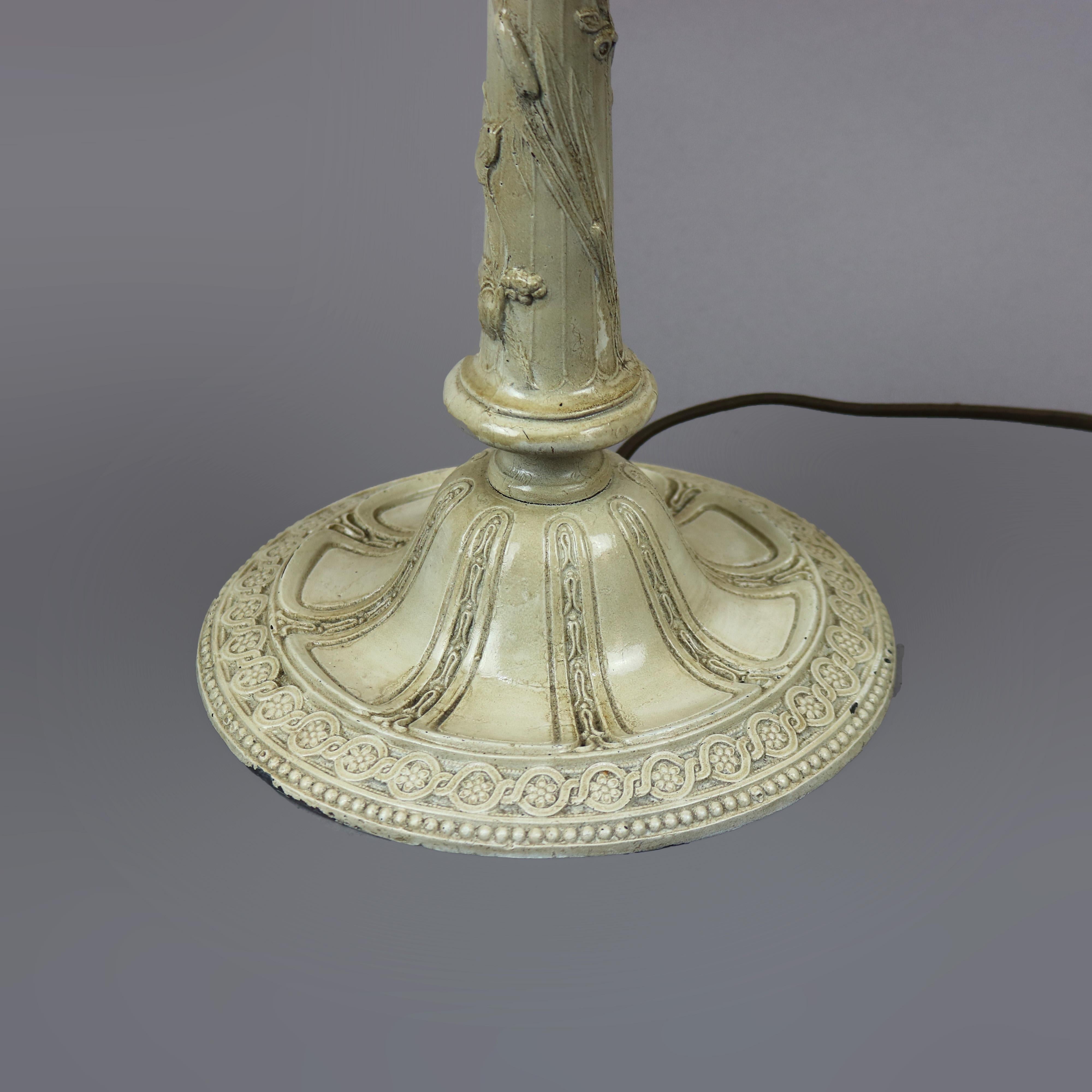 Antique Arts & Crafts Bradley & Hubbard School Slag Glass Table Lamp Circa 1920 For Sale 2