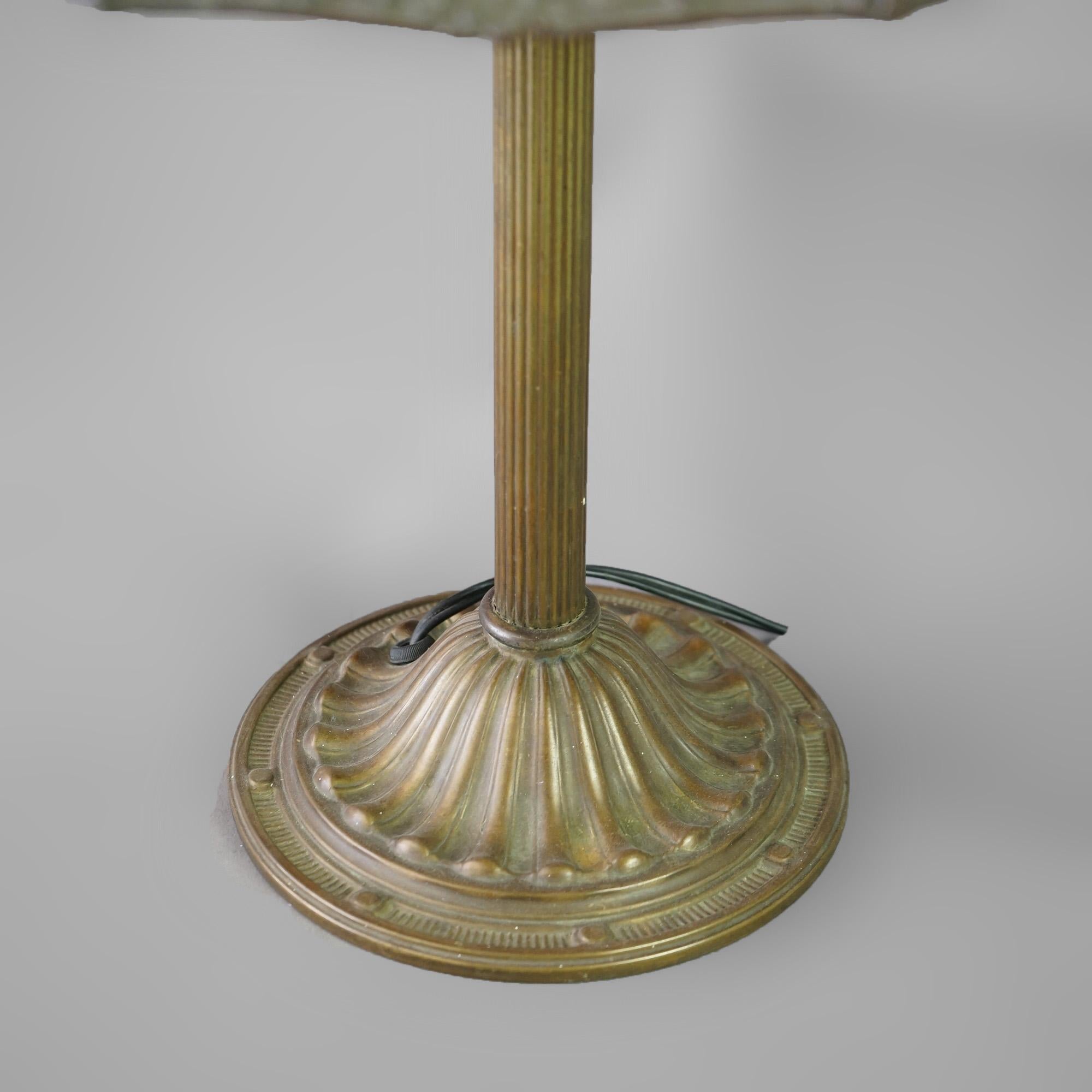 Antique Arts & Crafts Bradley & Hubbard School Slag Glass Table Lamp Circa 1920 For Sale 3