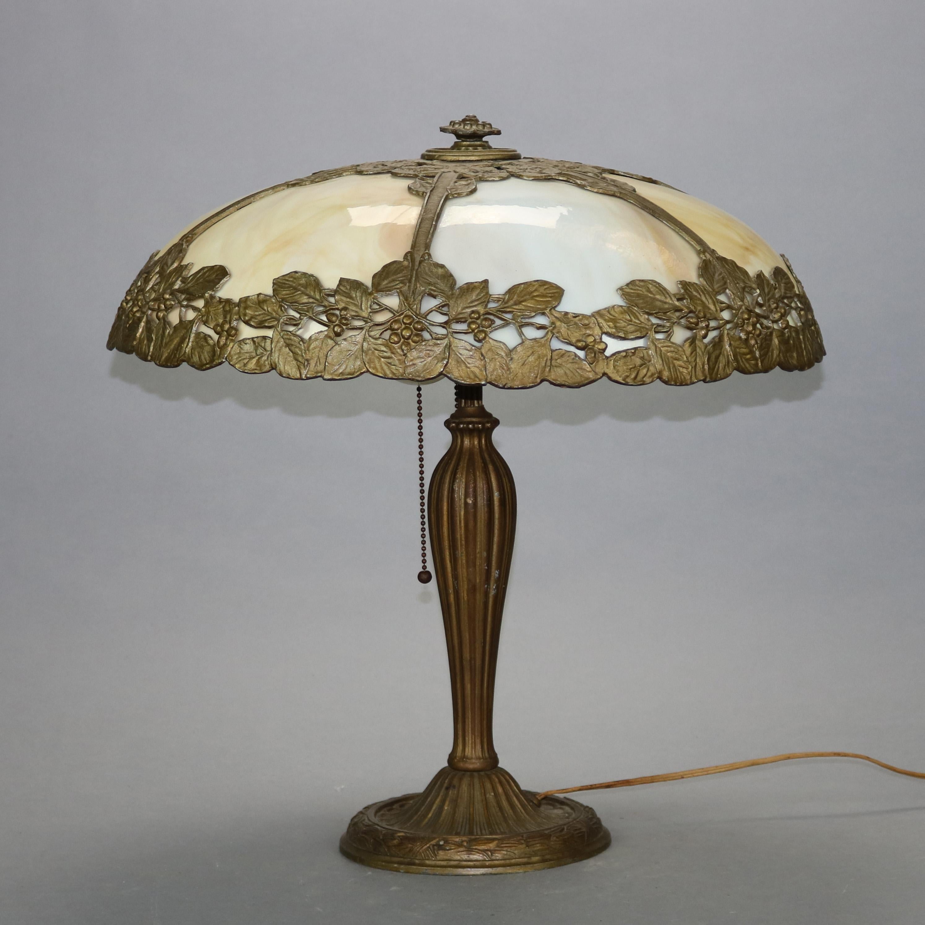 Antique Arts & Crafts Bradley & Hubbard School Slag Glass Table Lamp, Circa 1920 3
