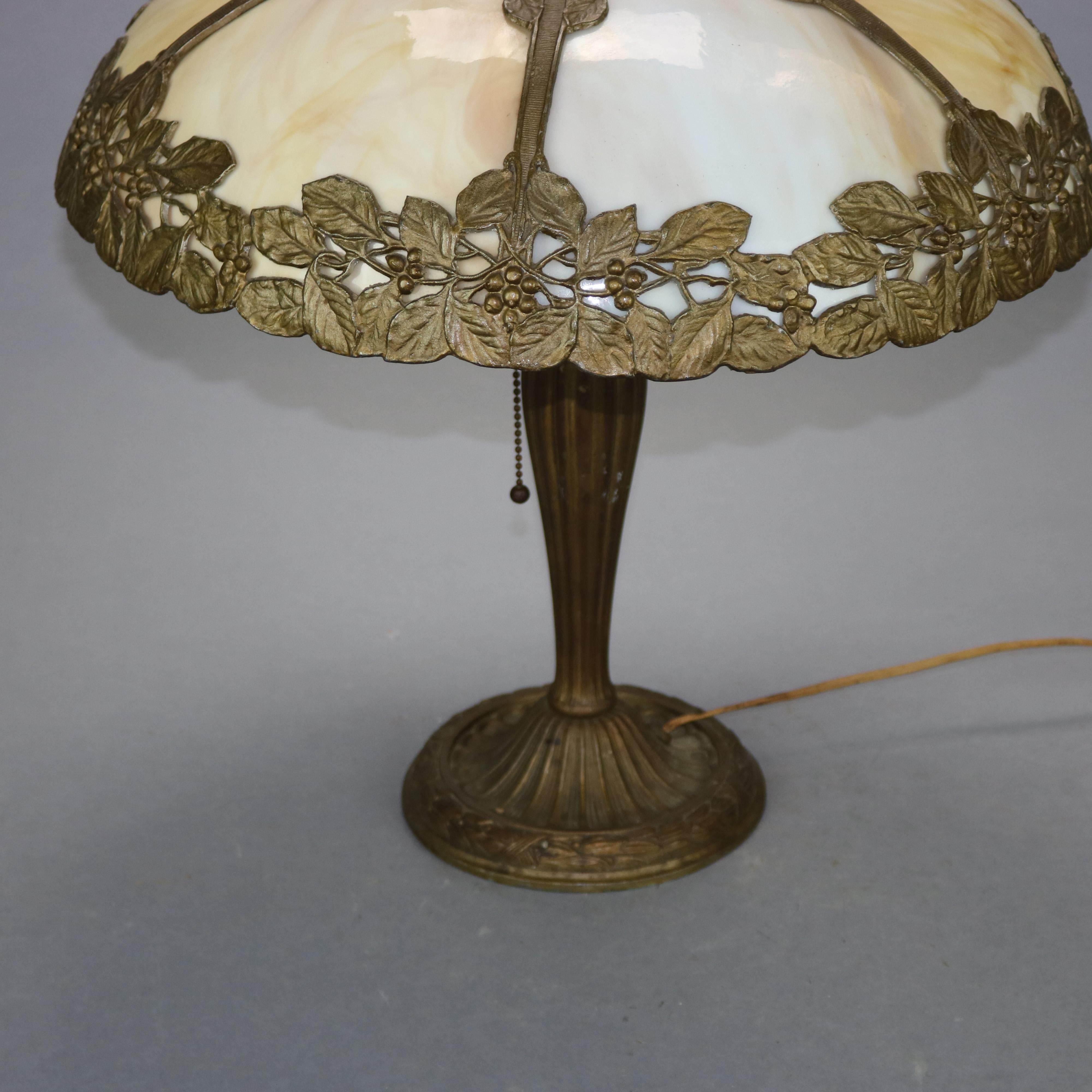 Antique Arts & Crafts Bradley & Hubbard School Slag Glass Table Lamp, Circa 1920 4