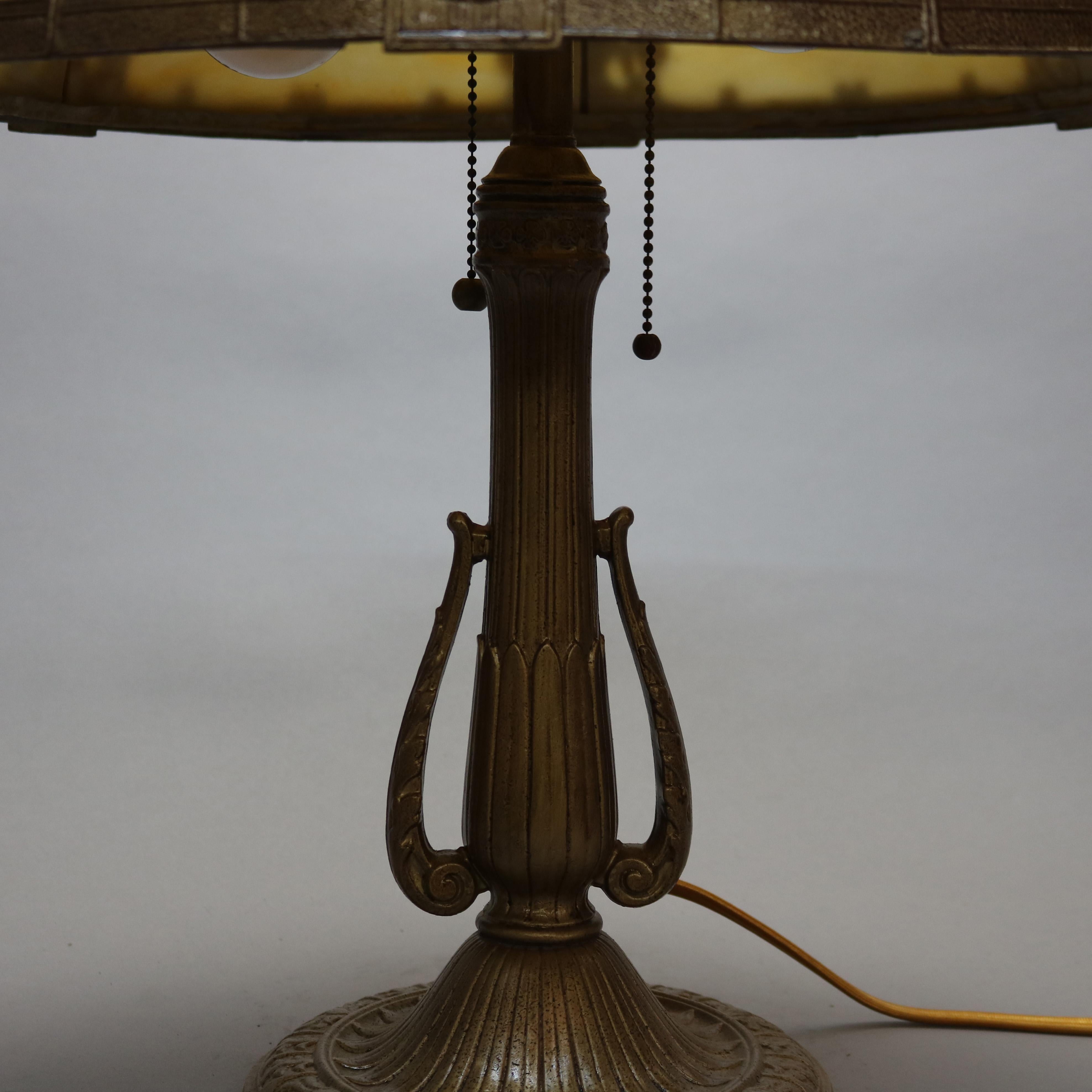 Antique Arts & Crafts Bradley & Hubbard School Slag Glass Table Lamp Circa 1920 5