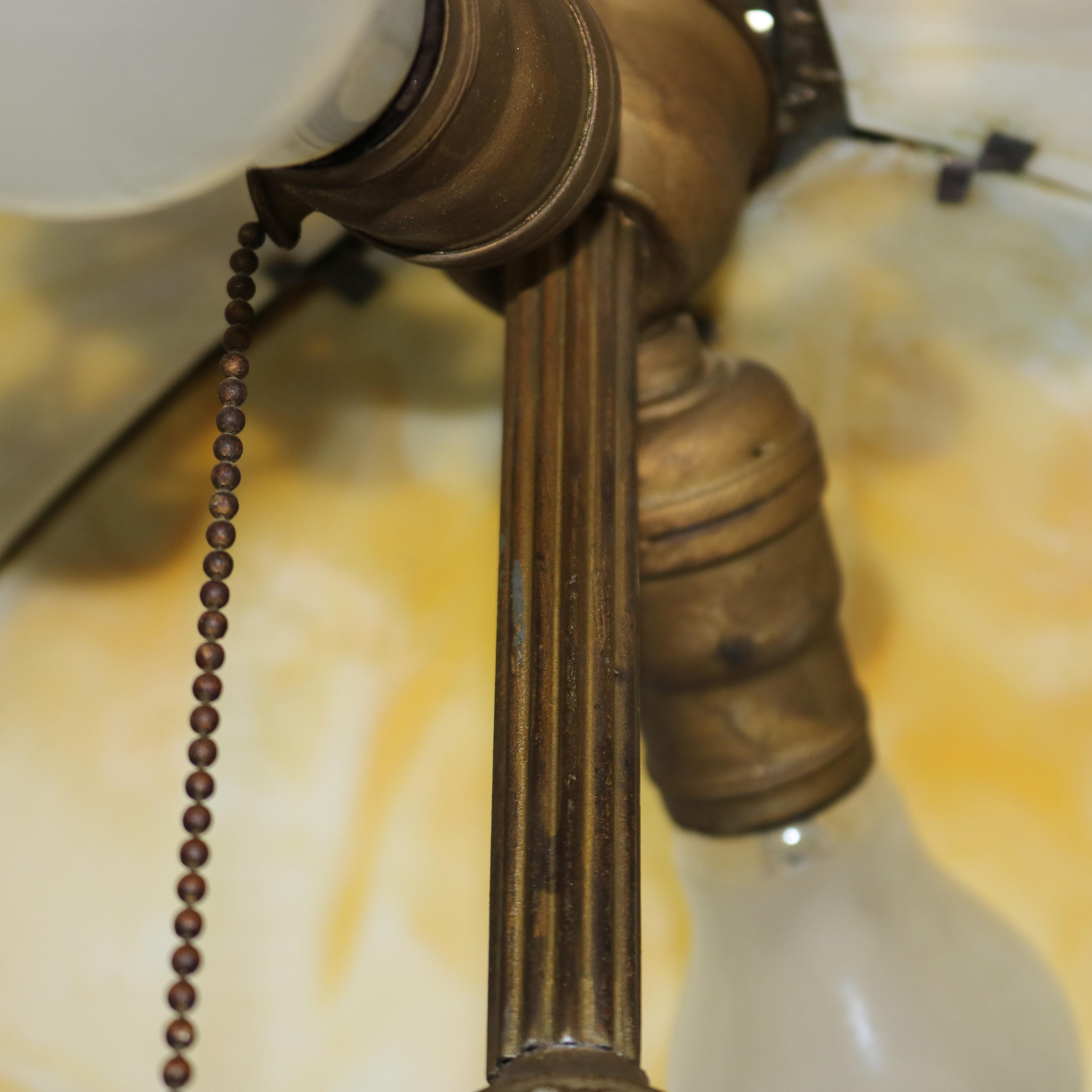 Antique Arts & Crafts Bradley & Hubbard School Slag Glass Table Lamp, Circa 1920 7