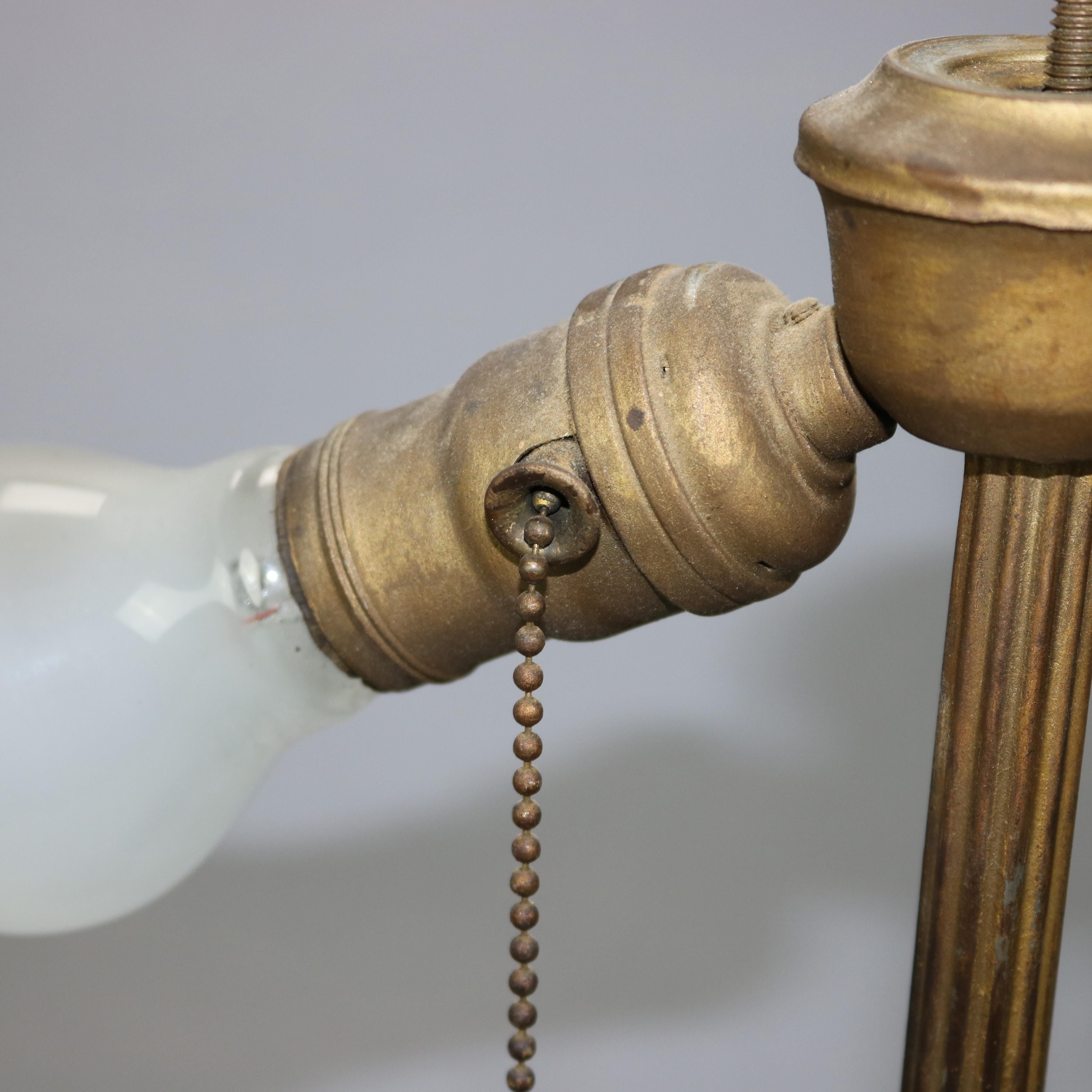Antique Arts & Crafts Bradley & Hubbard School Slag Glass Table Lamp, Circa 1920 9