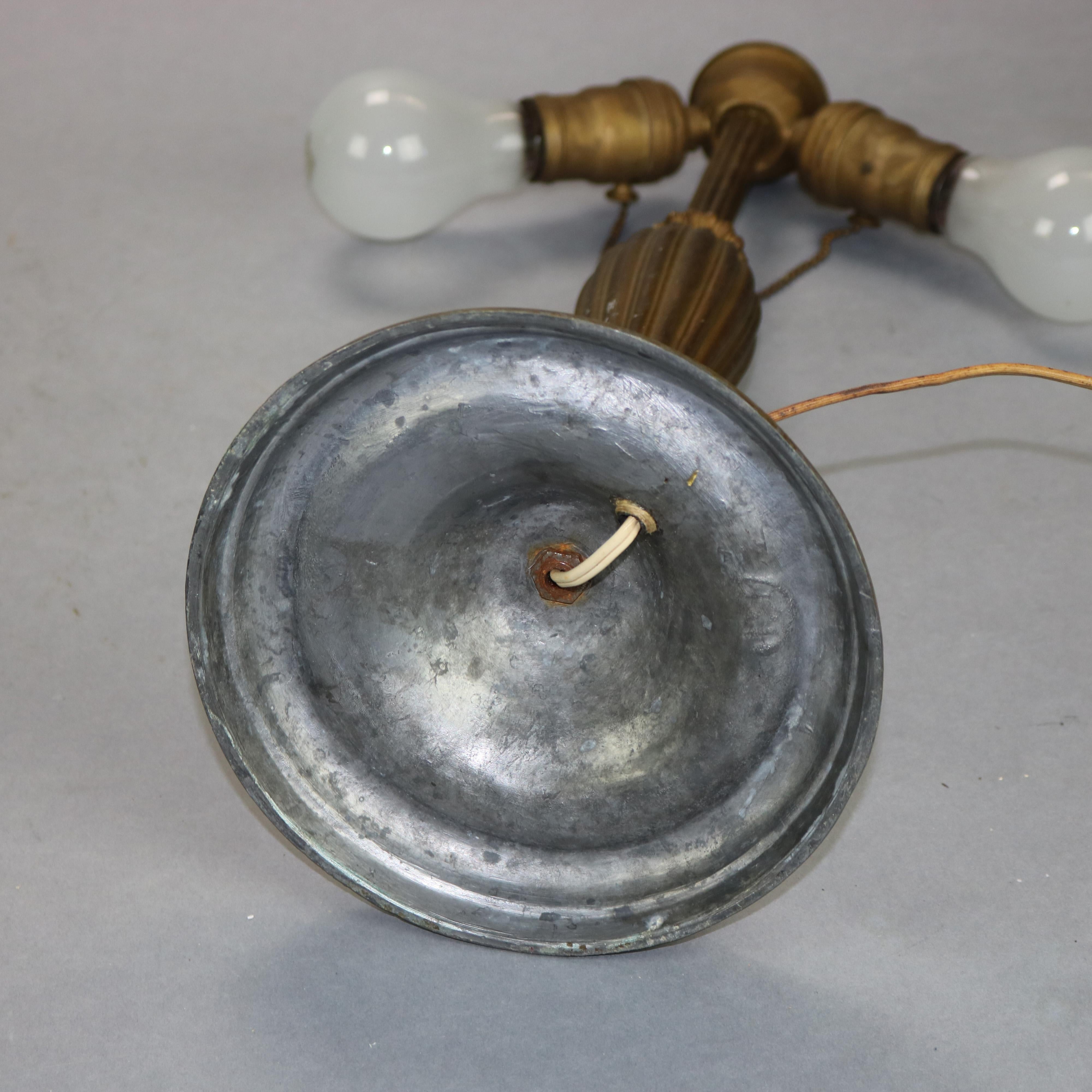 Antique Arts & Crafts Bradley & Hubbard School Slag Glass Table Lamp, Circa 1920 10