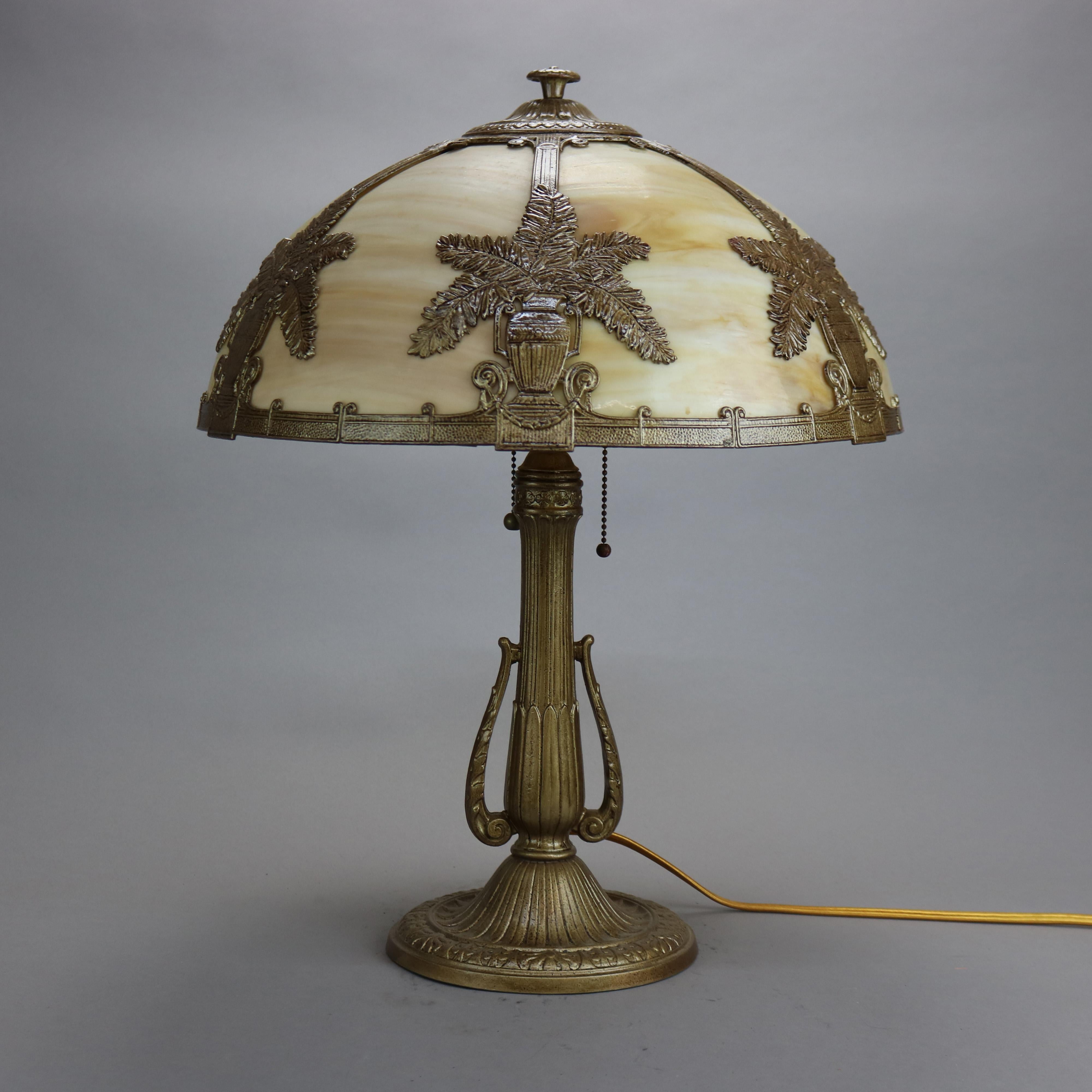 Arts and Crafts Antique Arts & Crafts Bradley & Hubbard School Slag Glass Table Lamp Circa 1920
