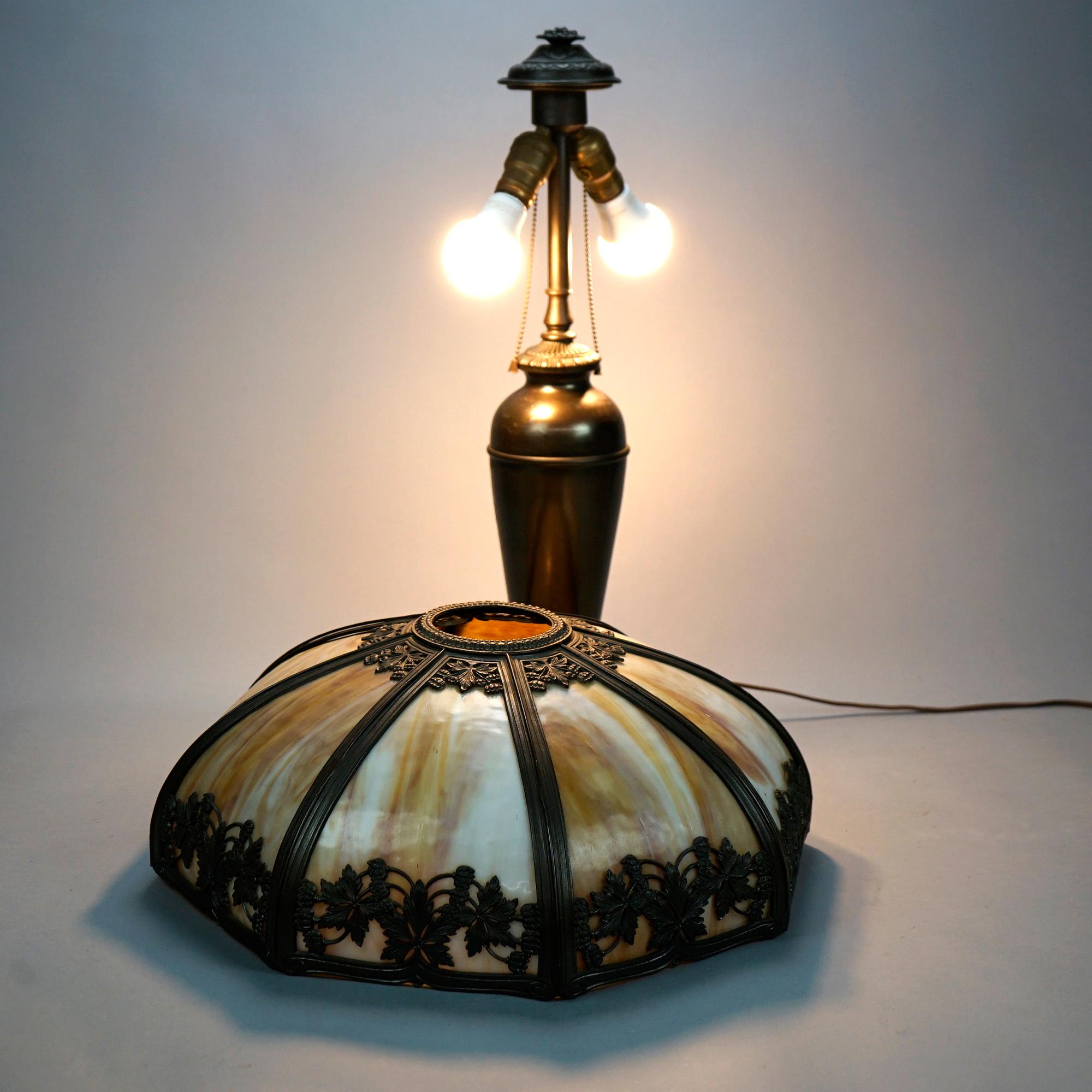 Arts and Crafts Antique Arts & Crafts Bradley & Hubbard School Slag Glass Table Lamp, Circa 1920