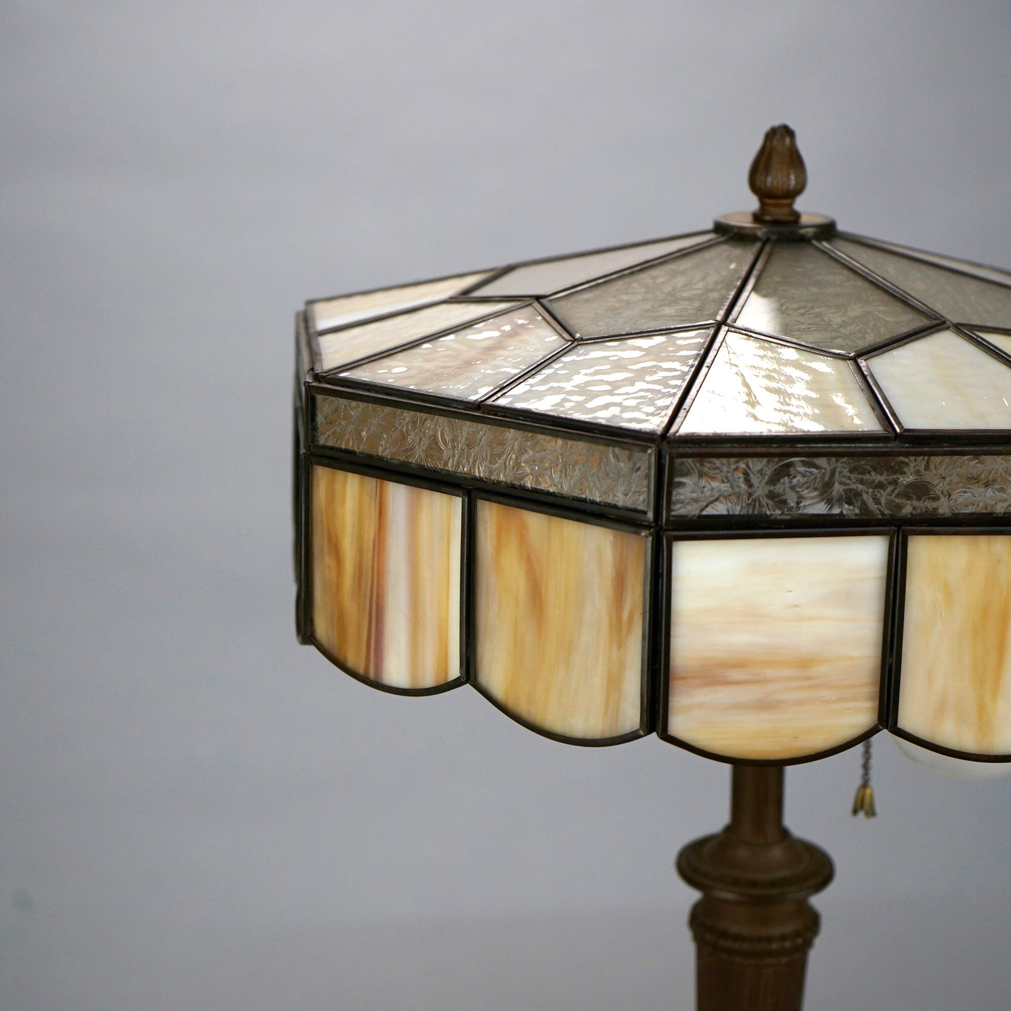 20th Century Antique Arts & Crafts Bradley & Hubbard School Slag Glass Table Lamp, Circa 1920