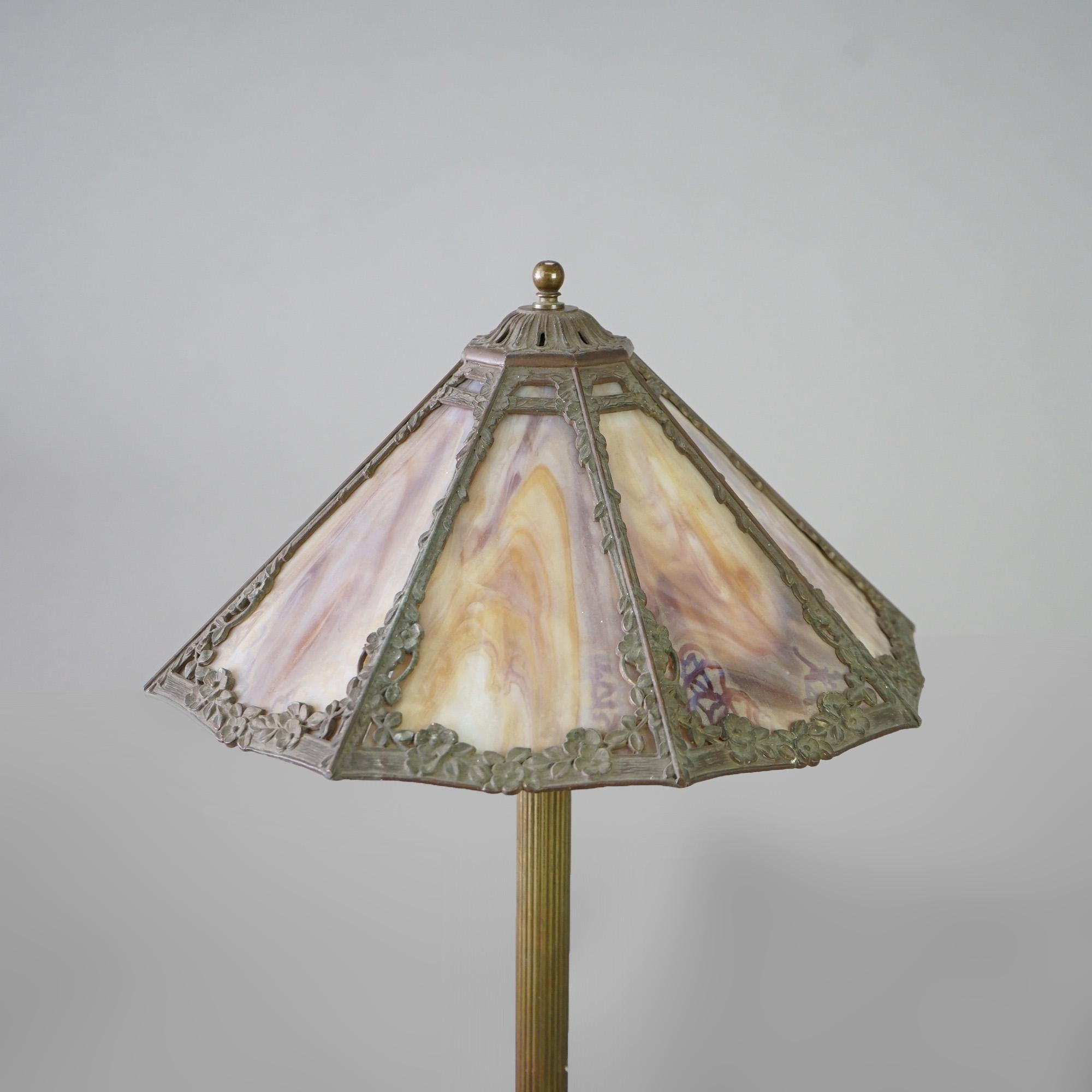 Cast Antique Arts & Crafts Bradley & Hubbard School Slag Glass Table Lamp Circa 1920 For Sale