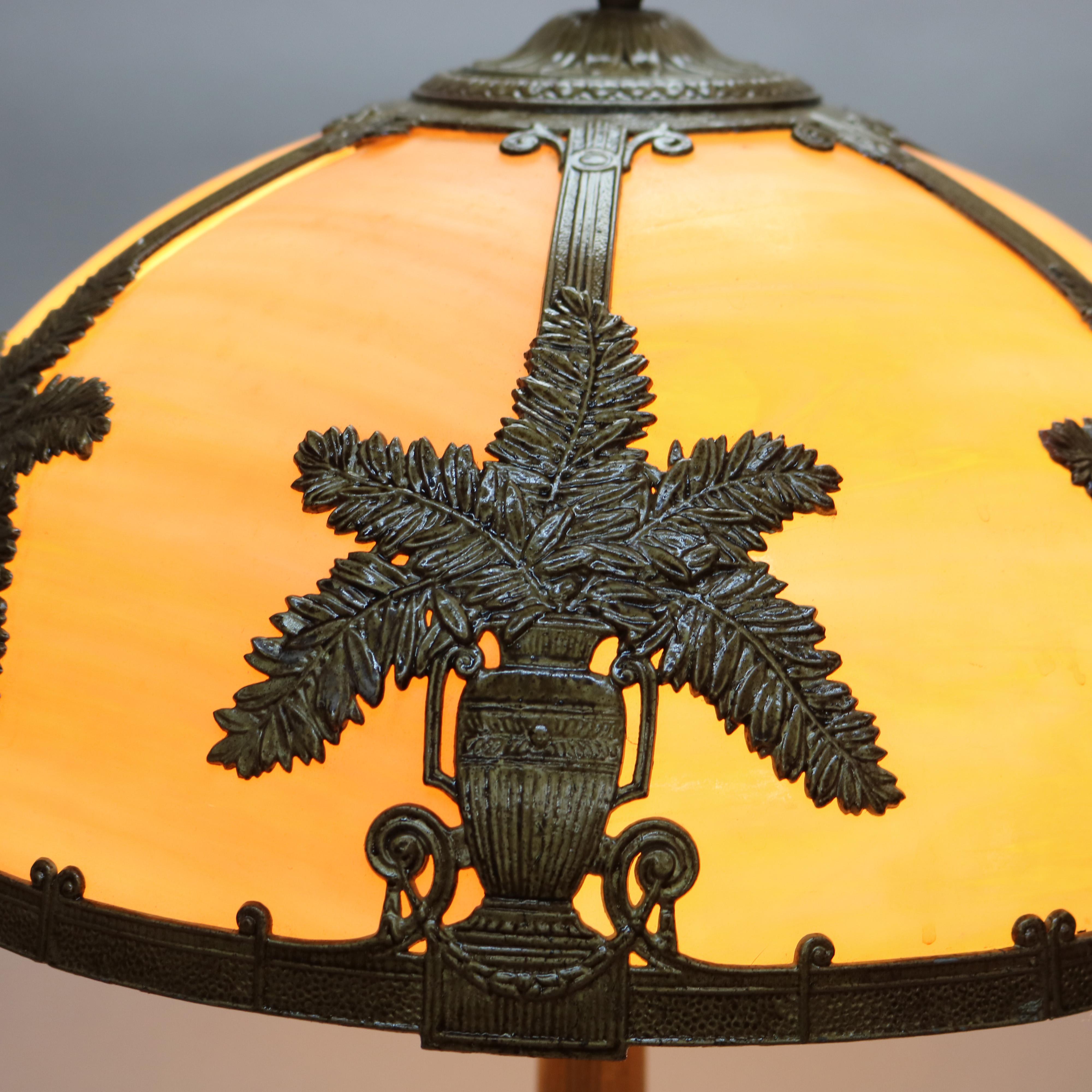 20th Century Antique Arts & Crafts Bradley & Hubbard School Slag Glass Table Lamp Circa 1920