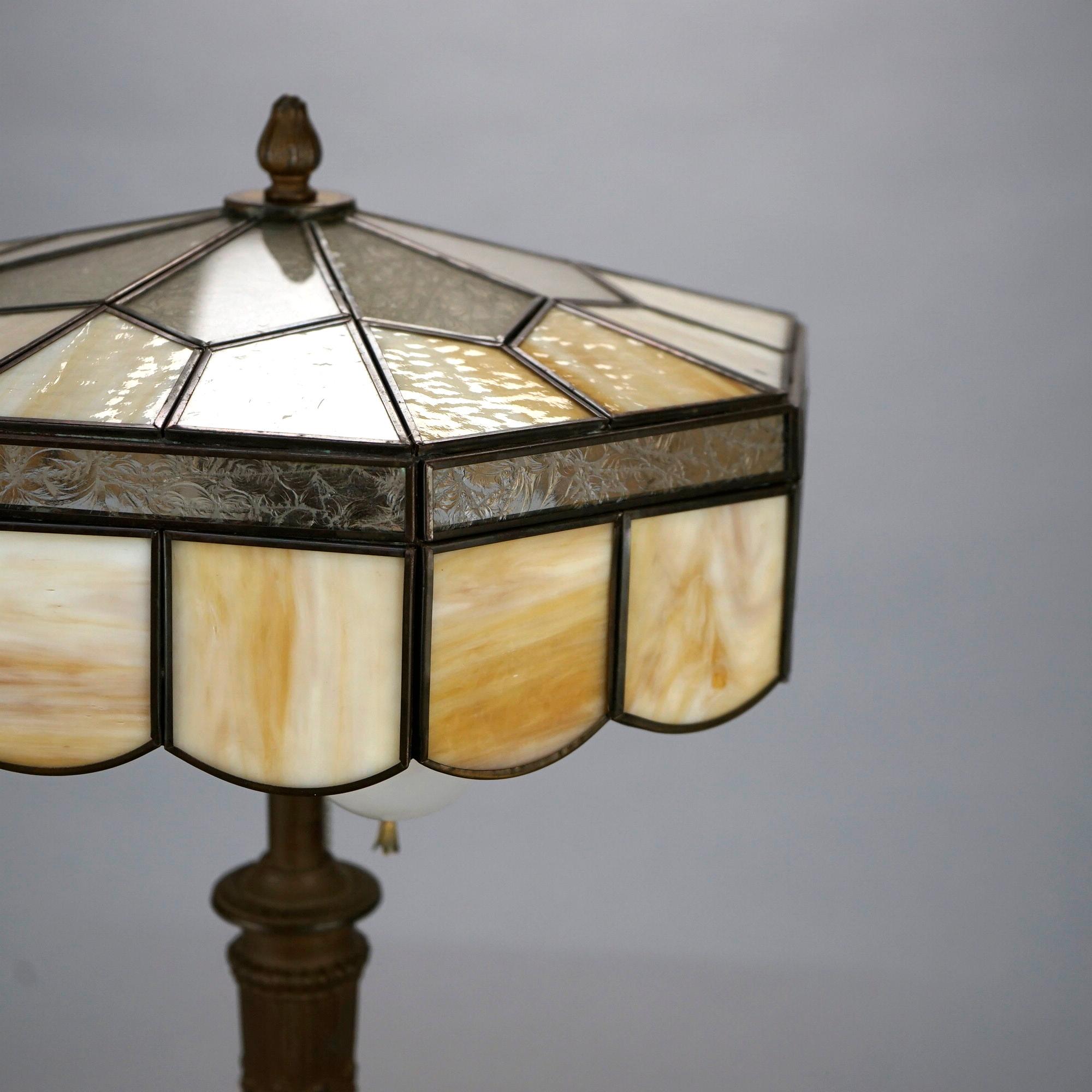 Antique Arts & Crafts Bradley & Hubbard School Slag Glass Table Lamp, Circa 1920 1
