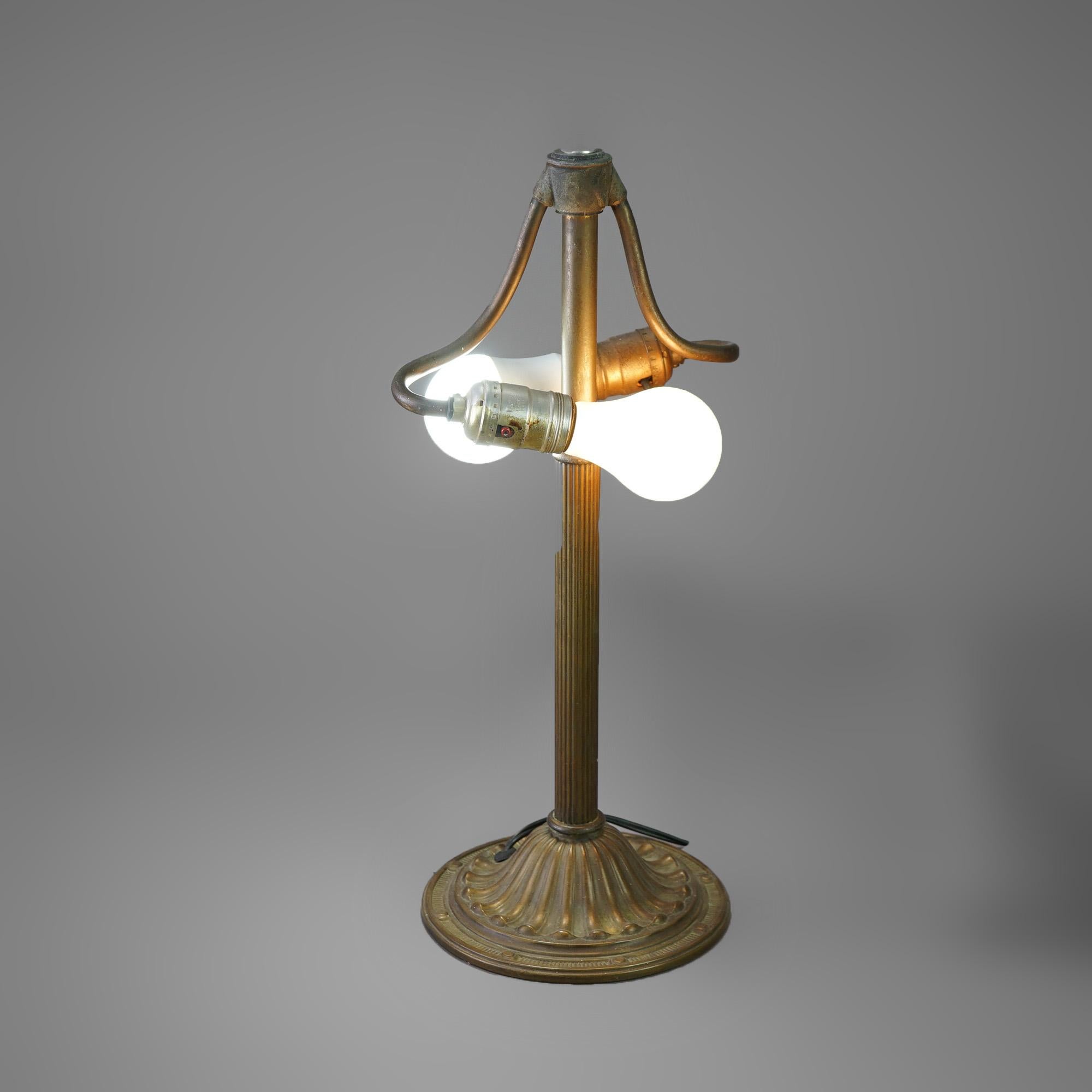 Antique Arts & Crafts Bradley & Hubbard School Slag Glass Table Lamp Circa 1920 In Good Condition For Sale In Big Flats, NY