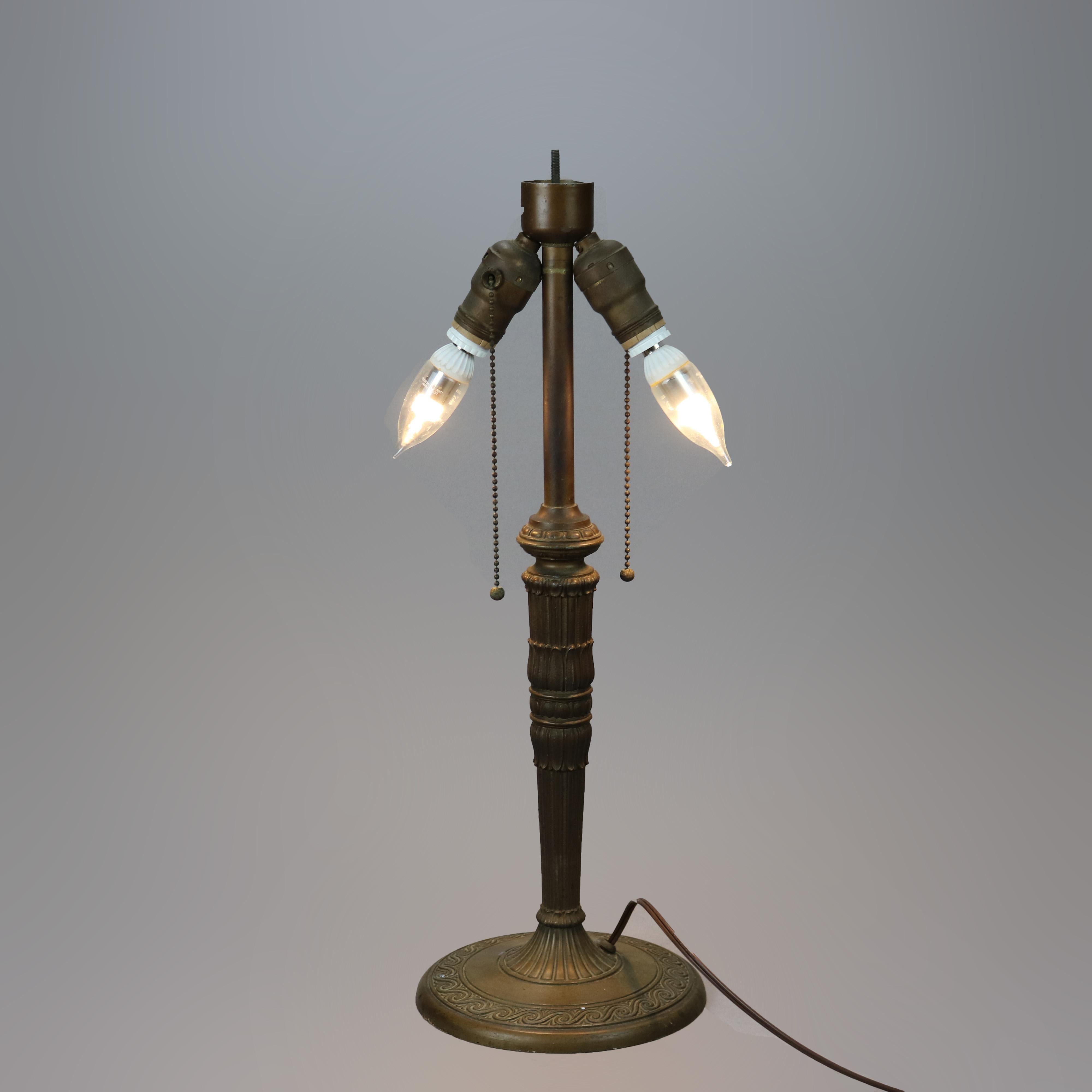 Antique Arts & Crafts Bradley & Hubbard School Slag Glass Table Lamp Circa 1920 1