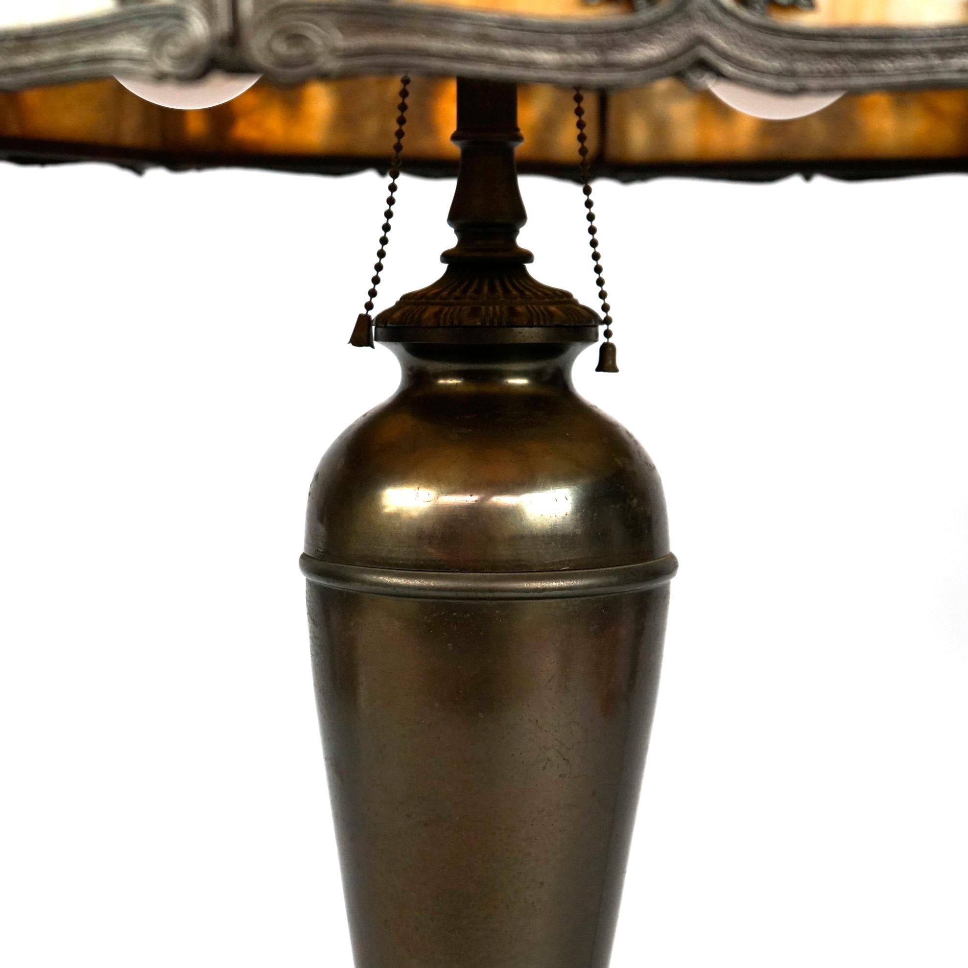 Antique Arts & Crafts Bradley & Hubbard School Slag Glass Table Lamp, Circa 1920 3