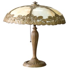 Antique Arts & Crafts Bradley & Hubbard School Slag Glass Table Lamp:: Circa 1920
