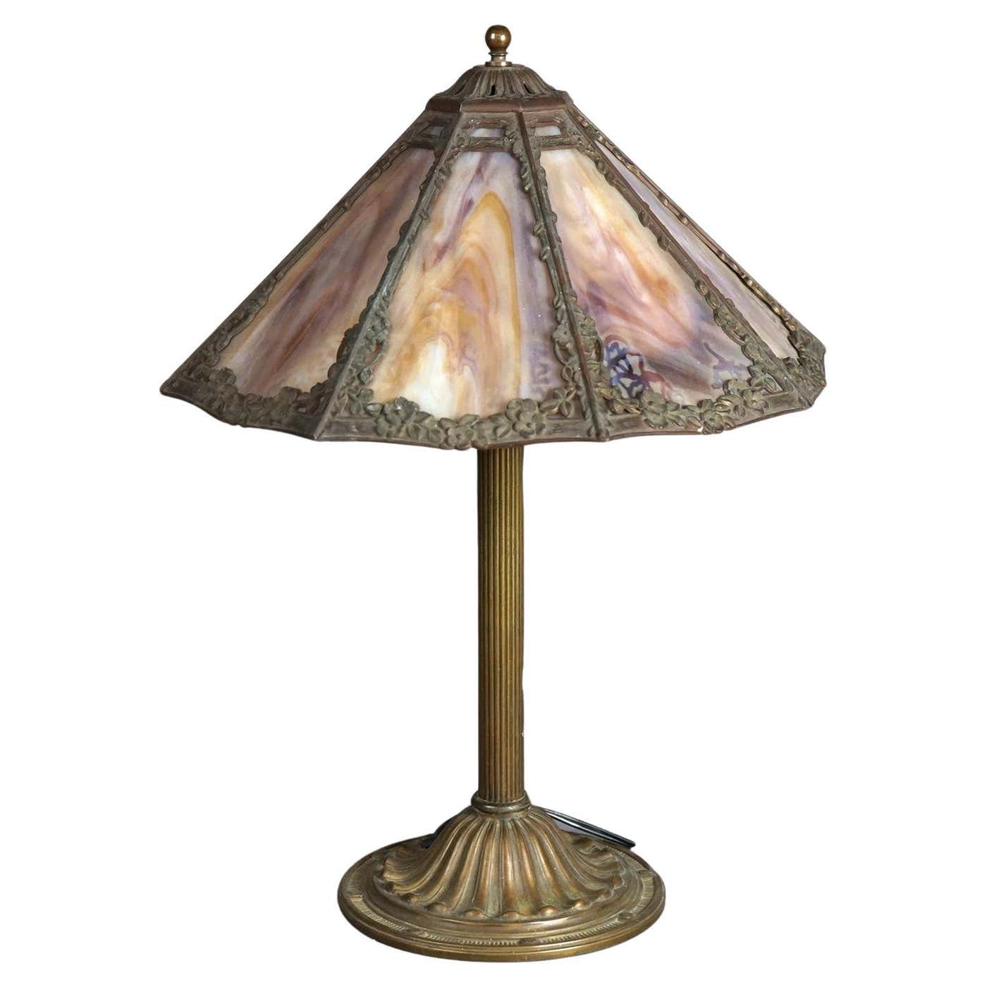 Antique Arts and Crafts Bradley and Hubbard School Slag Glass Table