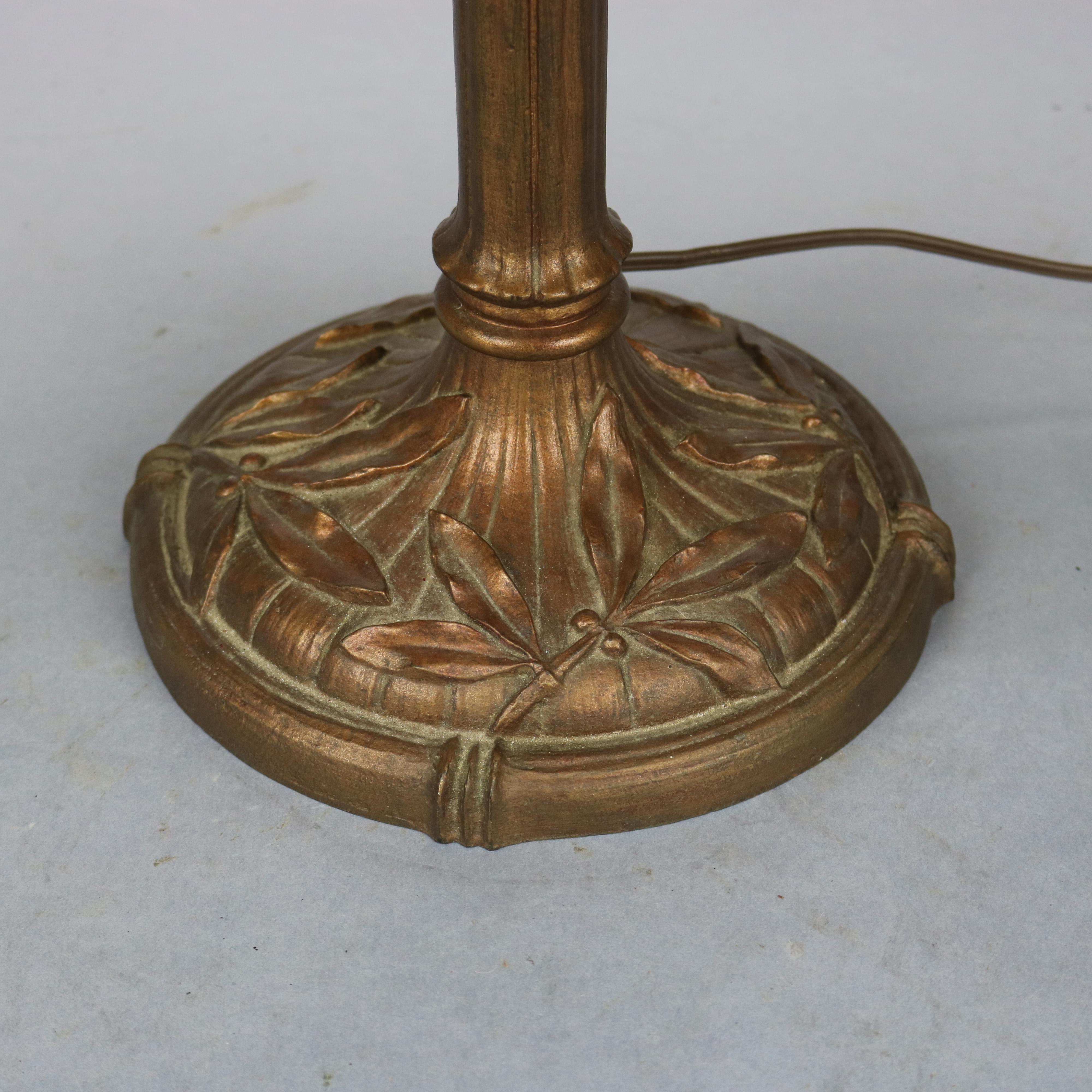 Antique Arts & Crafts Bradley & Hubbard School Slag Table Lamp, c1910 In Good Condition In Big Flats, NY