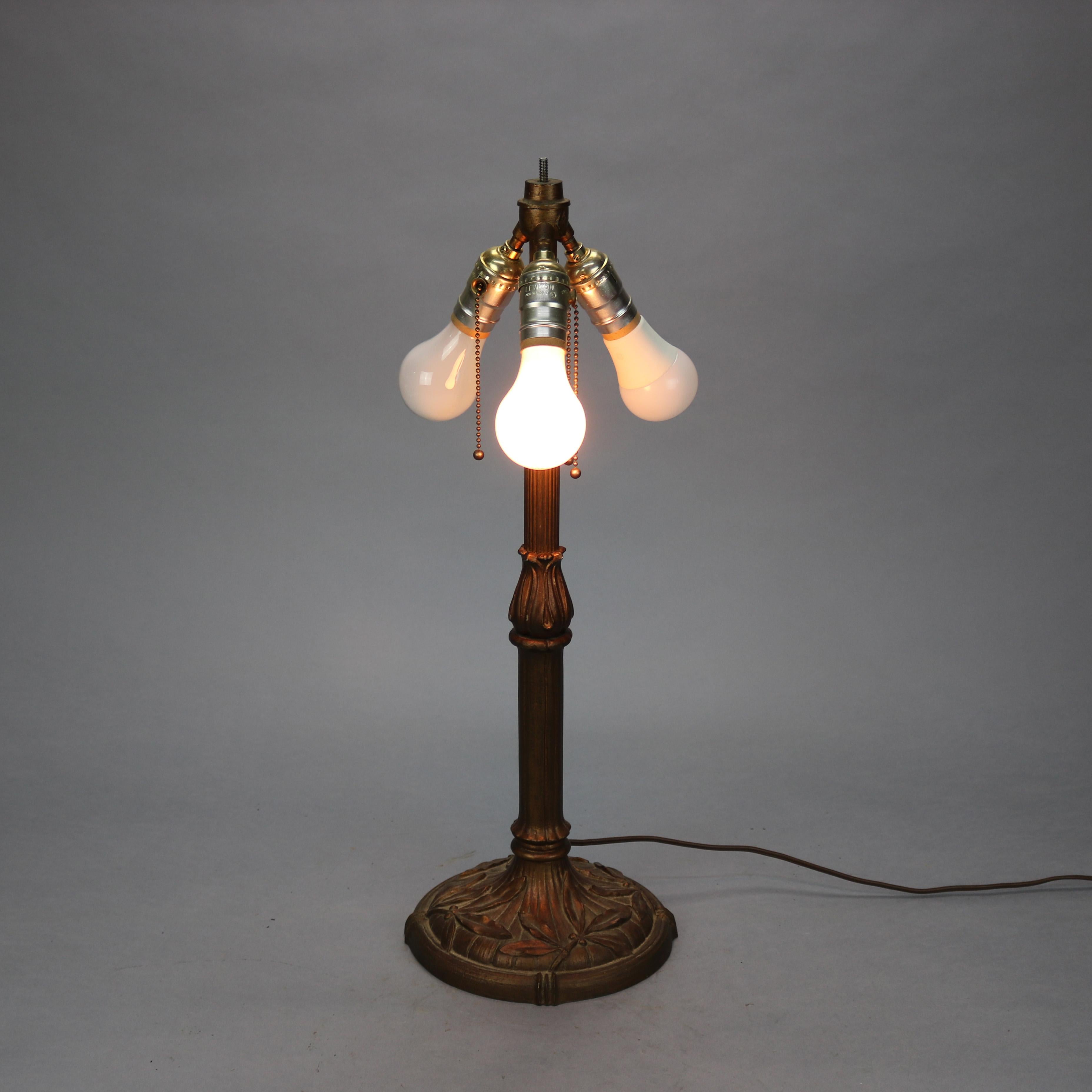Slag Glass Antique Arts & Crafts Bradley & Hubbard School Slag Table Lamp, c1910