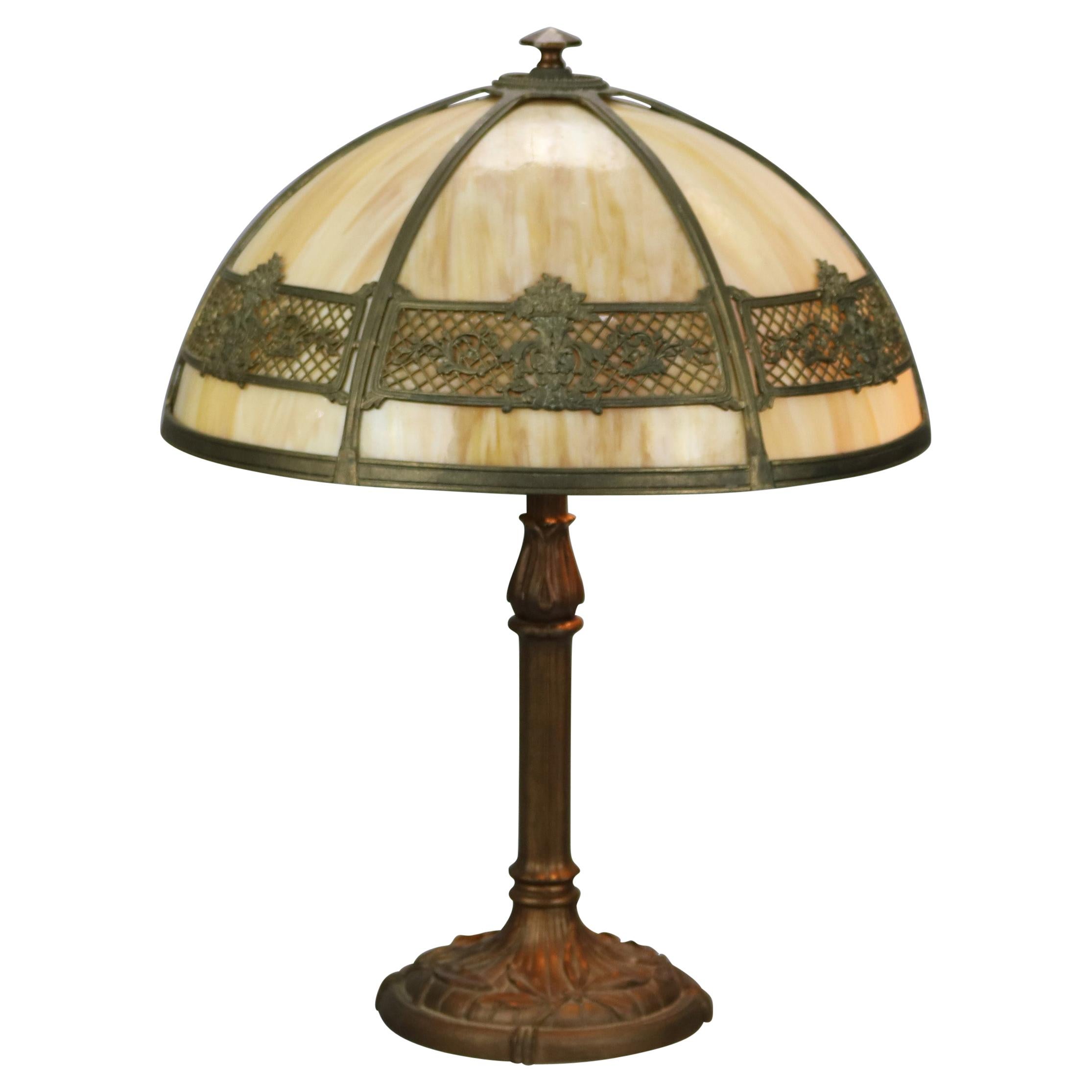 Antique Arts & Crafts Bradley & Hubbard School Slag Table Lamp, c1910