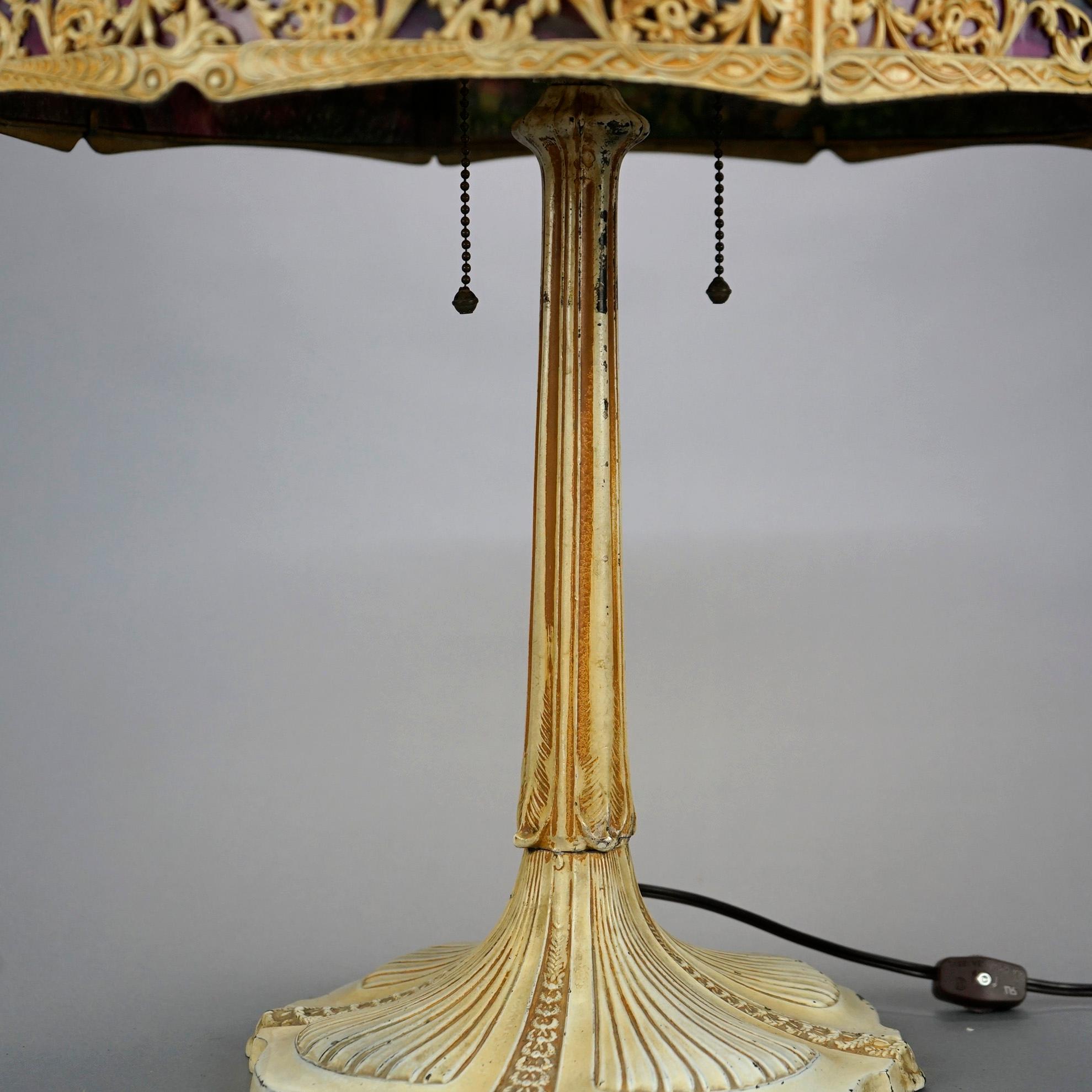 20th Century Antique Arts & Crafts Bradley & Hubbard School Two-Tone Slag Glass Lamp C1920