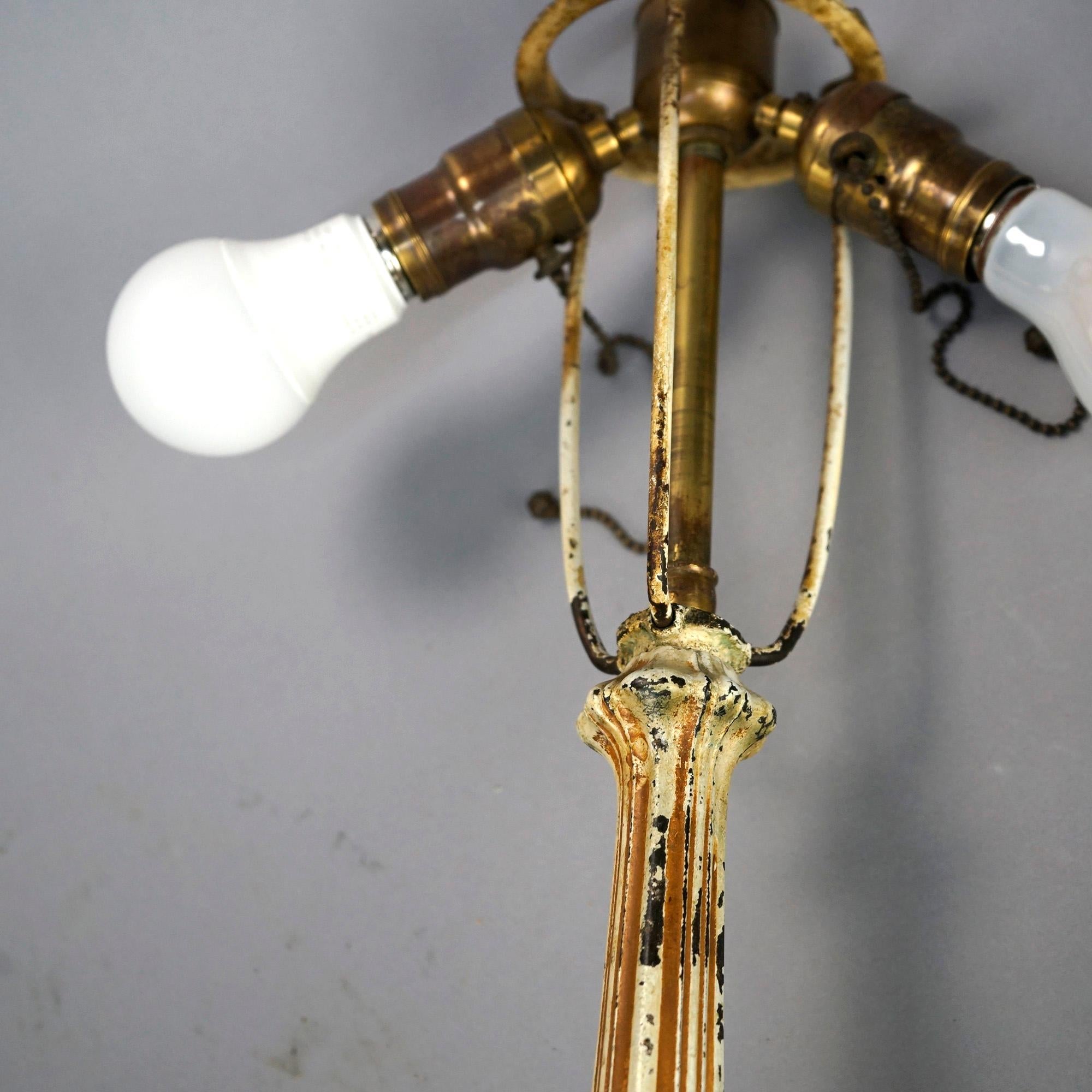 Antique Arts & Crafts Bradley & Hubbard School Two-Tone Slag Glass Lamp C1920 3