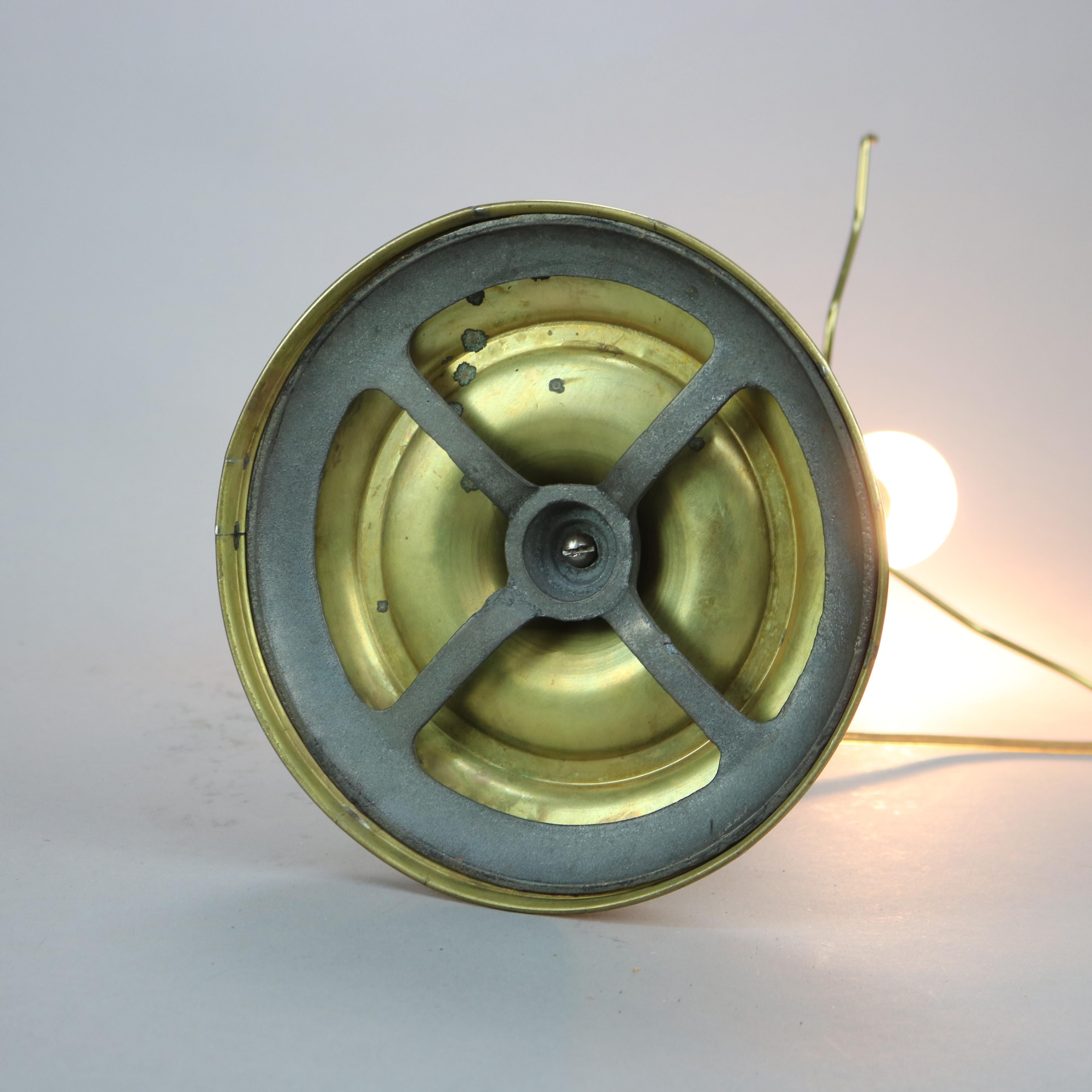 Antique Arts & Crafts Bradley & Hubbard School Windmill Slag Glass Lamp, c1920 11
