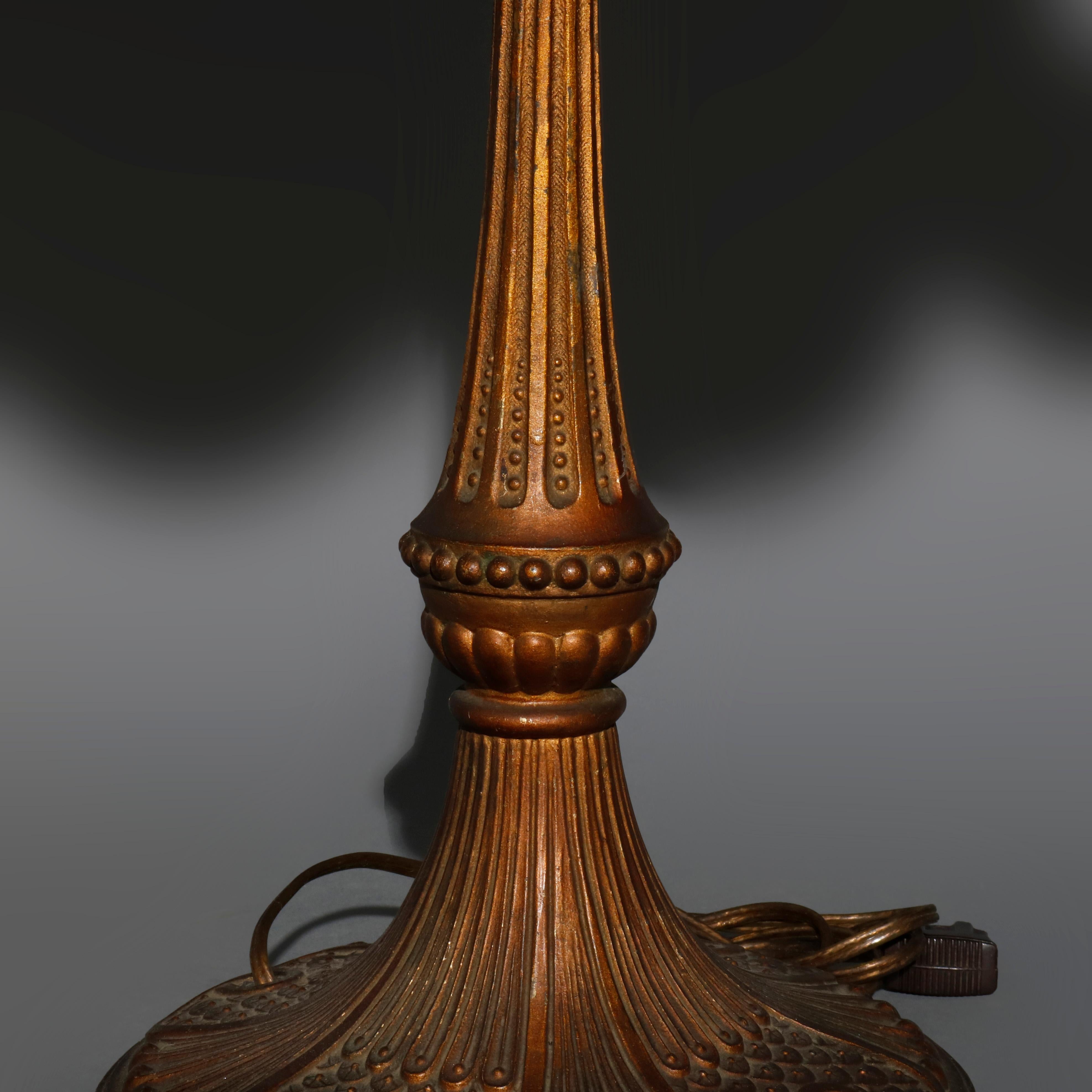 Metal Arts & Crafts Bradley & Hubbard Slag Glass Oval Panel Table Lamp, circa 1920