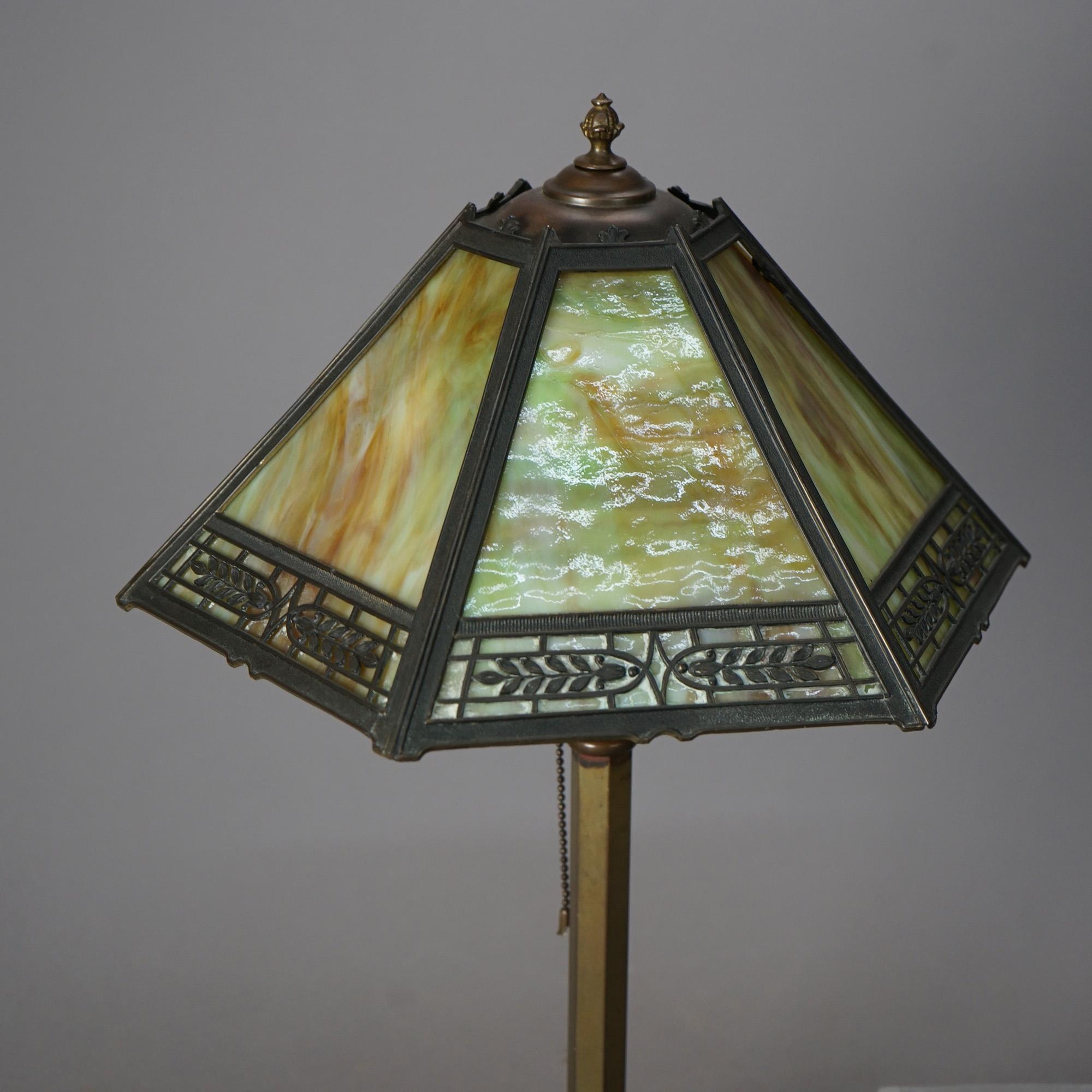 Antique Arts & Crafts Bradley & Hubbard Slag Glass Table Lamp Circa 1920 For Sale 2