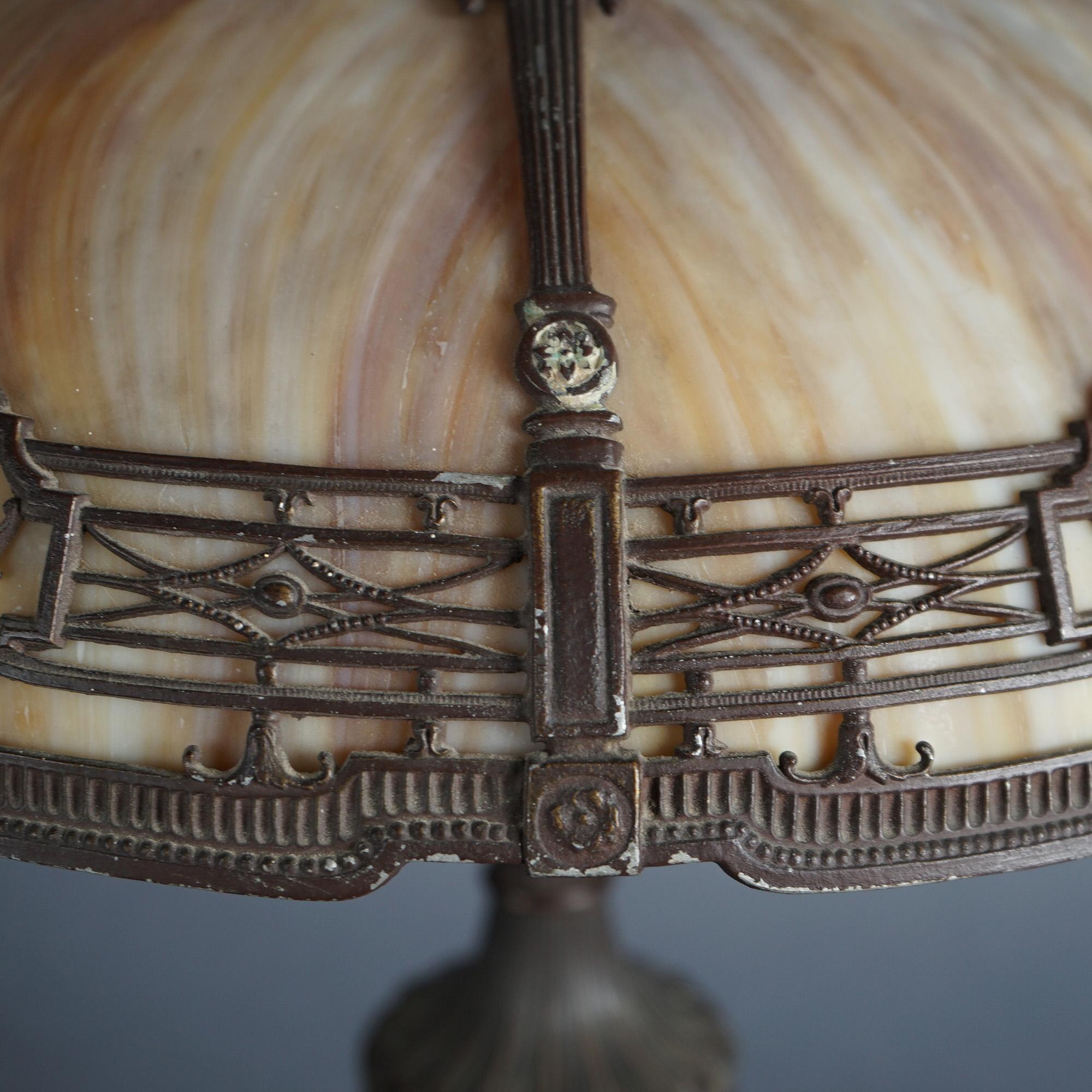 Antique Arts & Crafts Bradley & Hubbard Slag Glass Table Lamp Circa 1920 For Sale 3