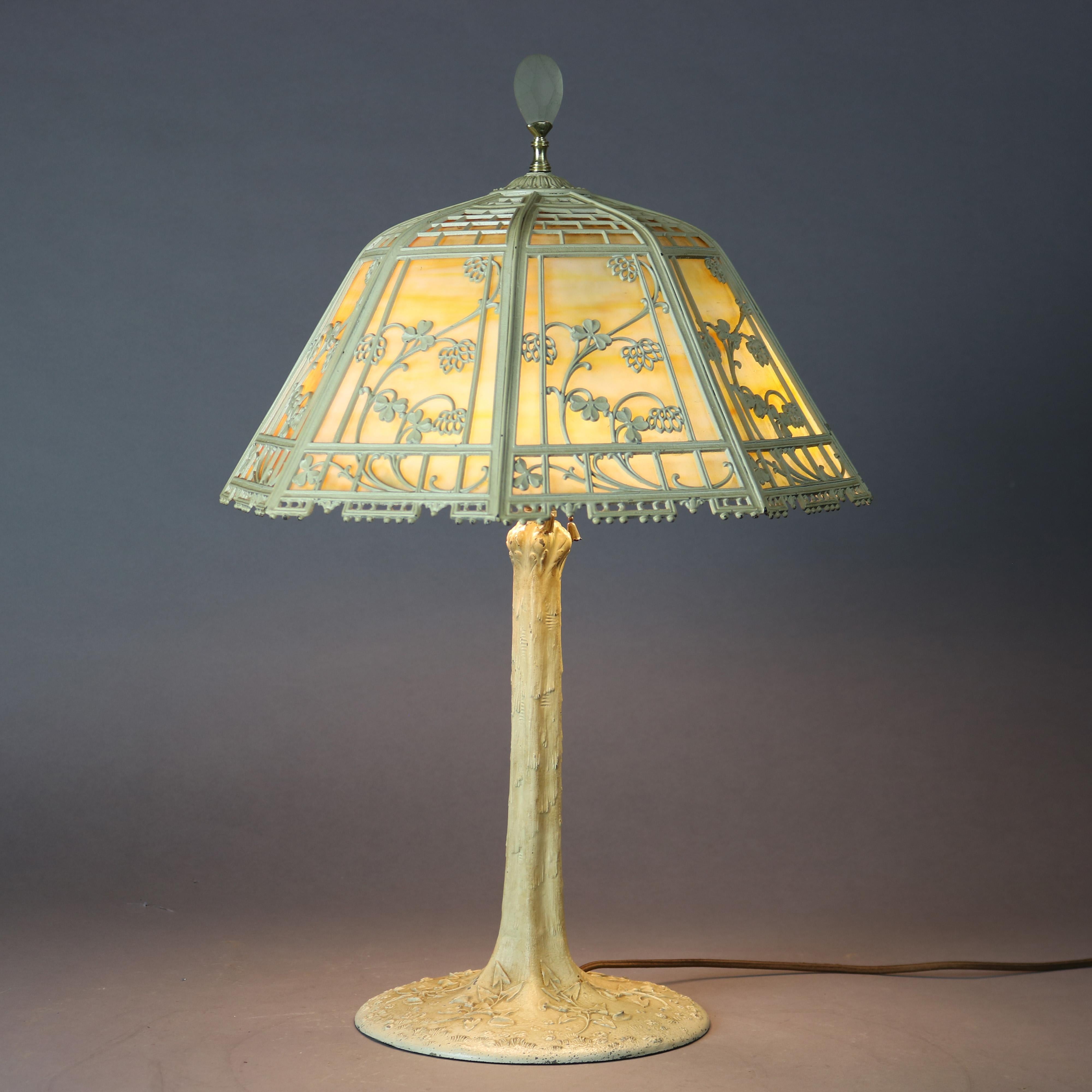 Antique Arts & Crafts Bradley & Hubbard Slag Glass Table Lamp, circa 1920 5