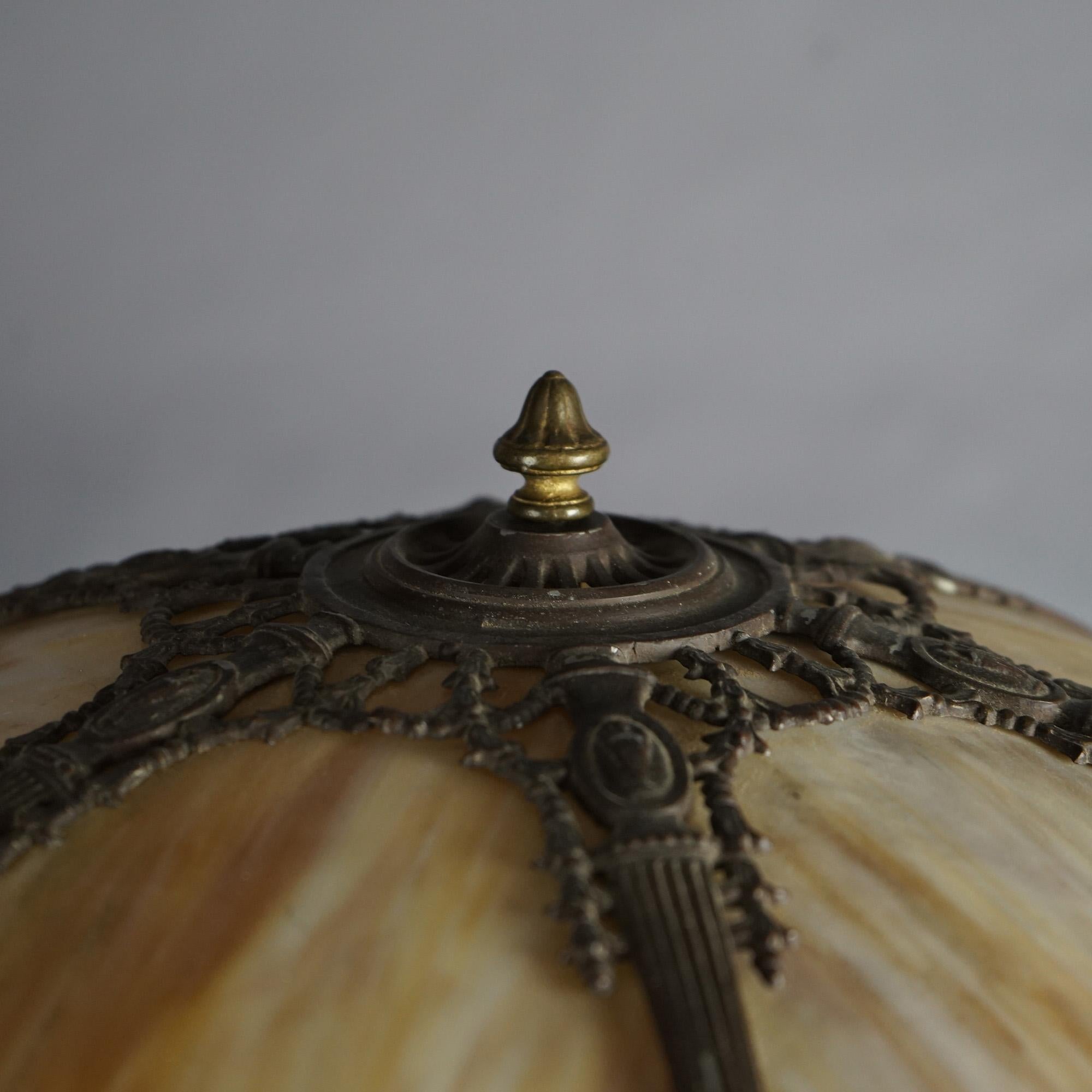 Antique Arts & Crafts Bradley & Hubbard Slag Glass Table Lamp Circa 1920 For Sale 4