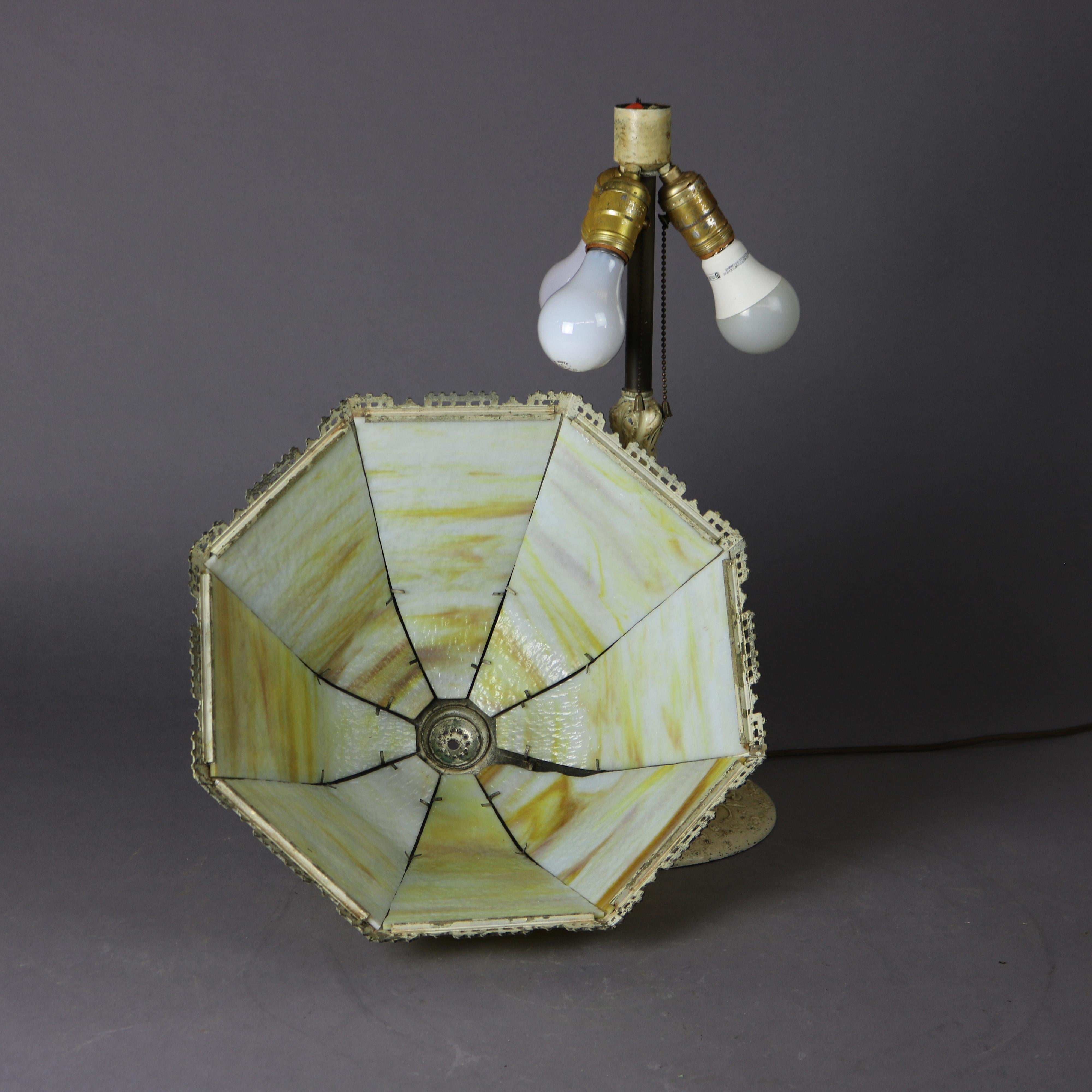 Antique Arts & Crafts Bradley & Hubbard Slag Glass Table Lamp, circa 1920 12