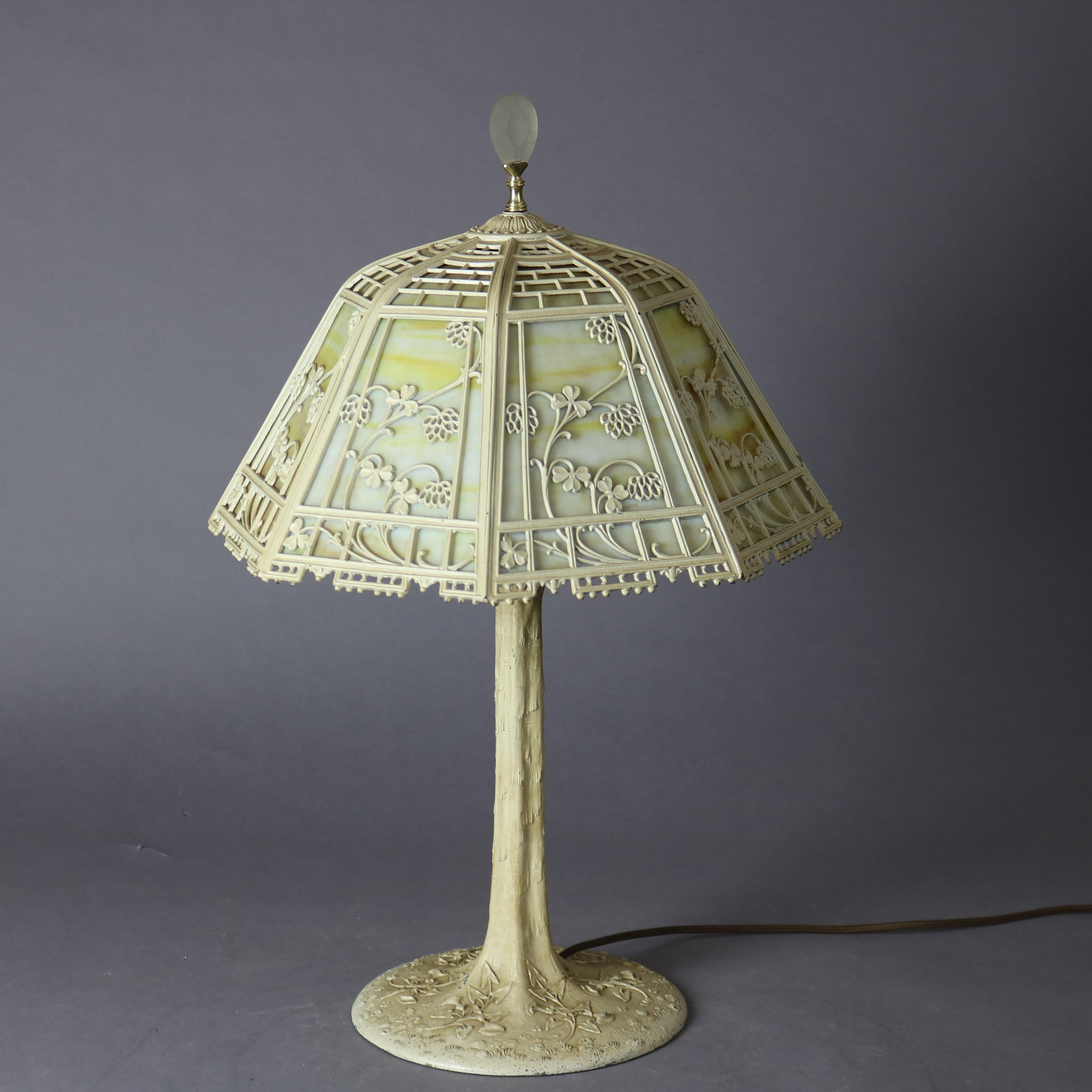 American Antique Arts & Crafts Bradley & Hubbard Slag Glass Table Lamp, circa 1920
