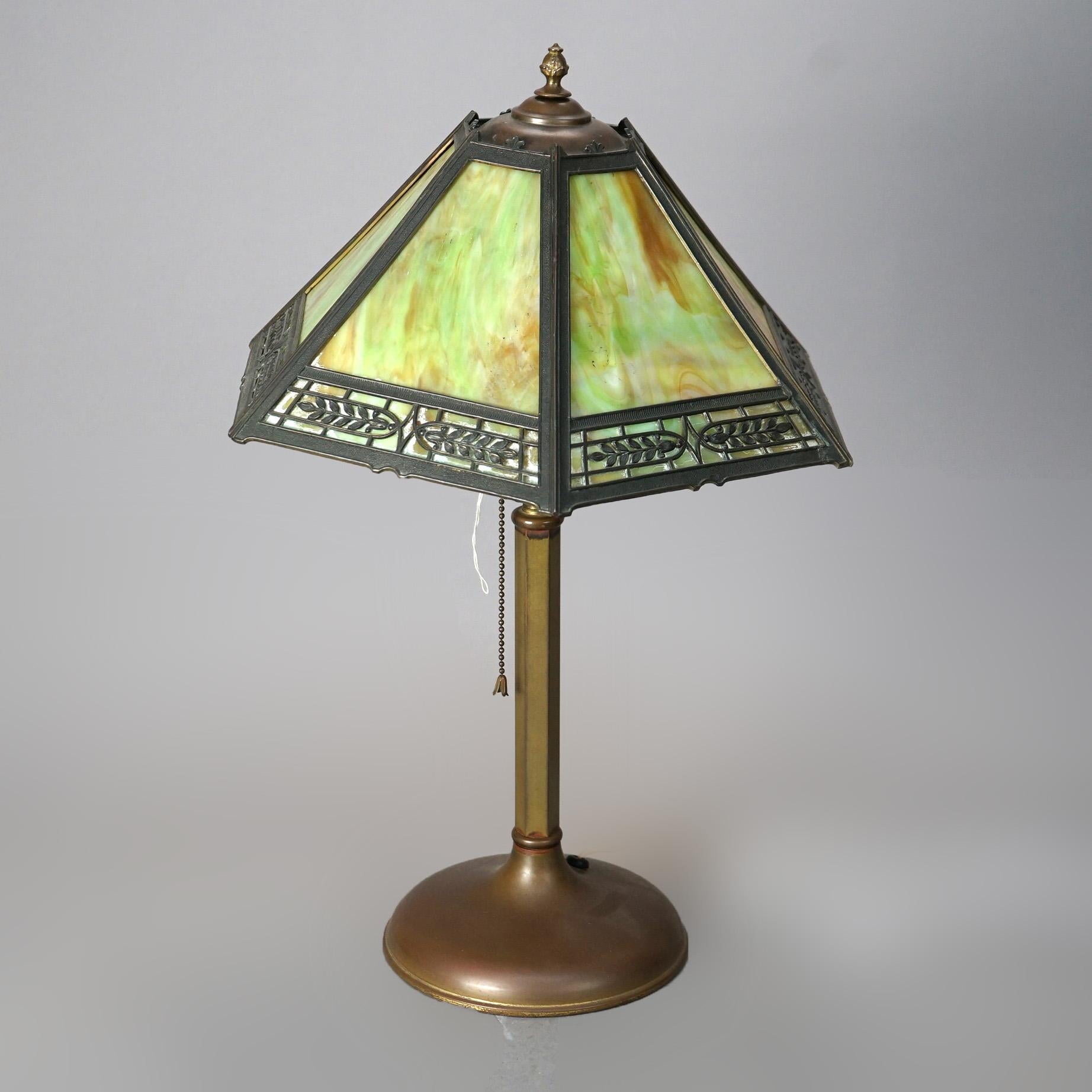 Arts and Crafts Antique Arts & Crafts Bradley & Hubbard Slag Glass Table Lamp Circa 1920 For Sale